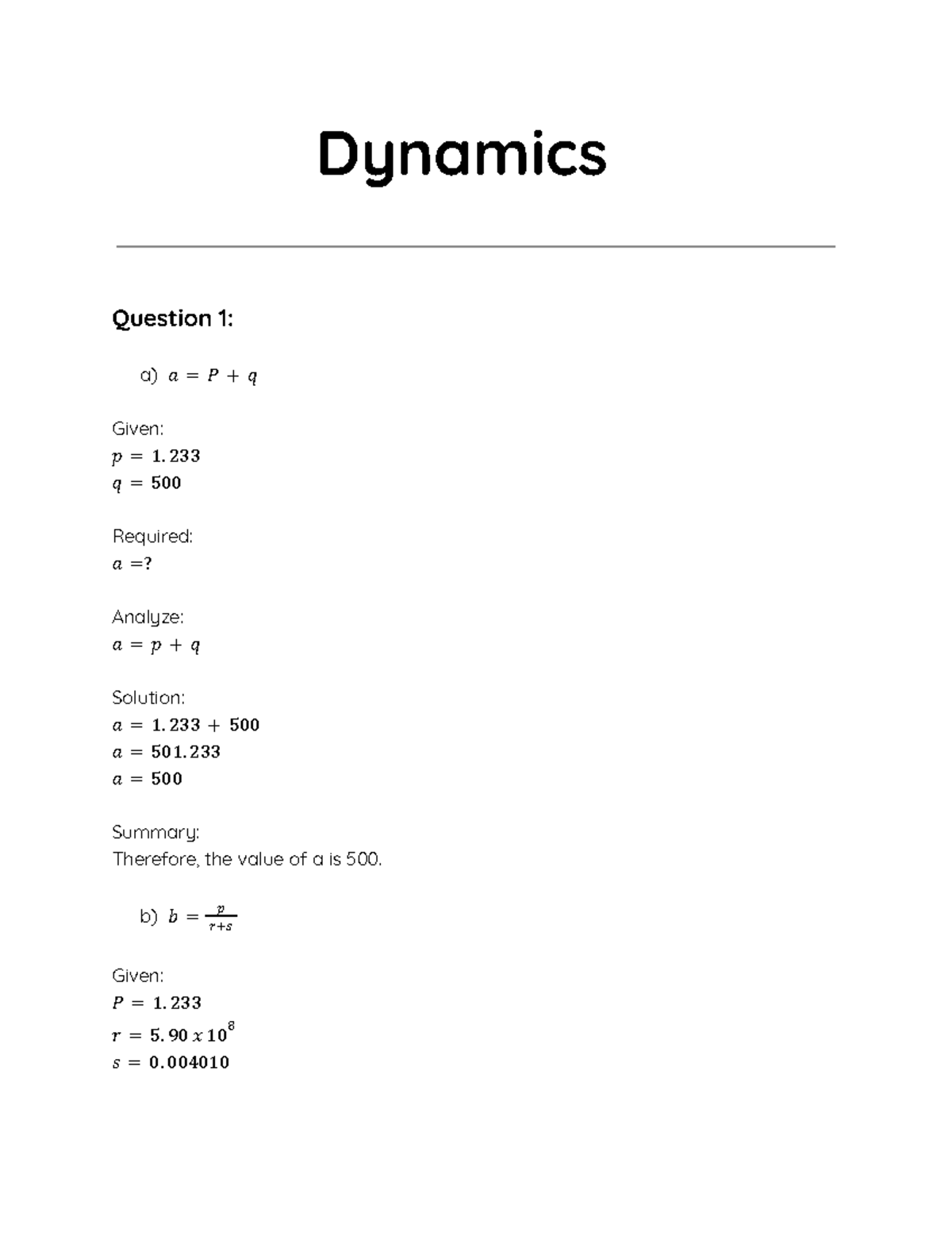 Unit 1 Physics 4U - Dynamics Questions and Solutions - Studocu