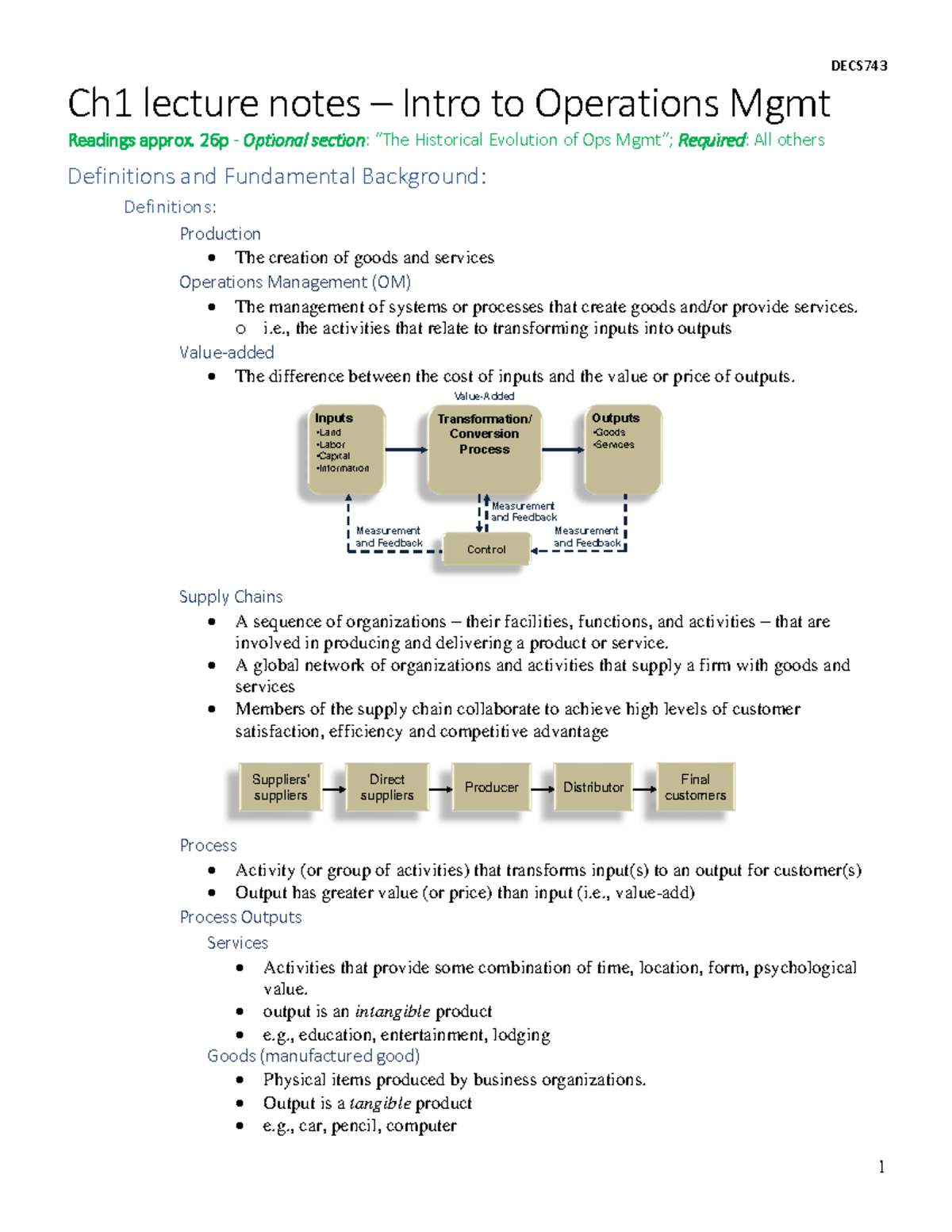 Final Exam Chapter 1 Lecture Notes - Intro to Operations Management ...