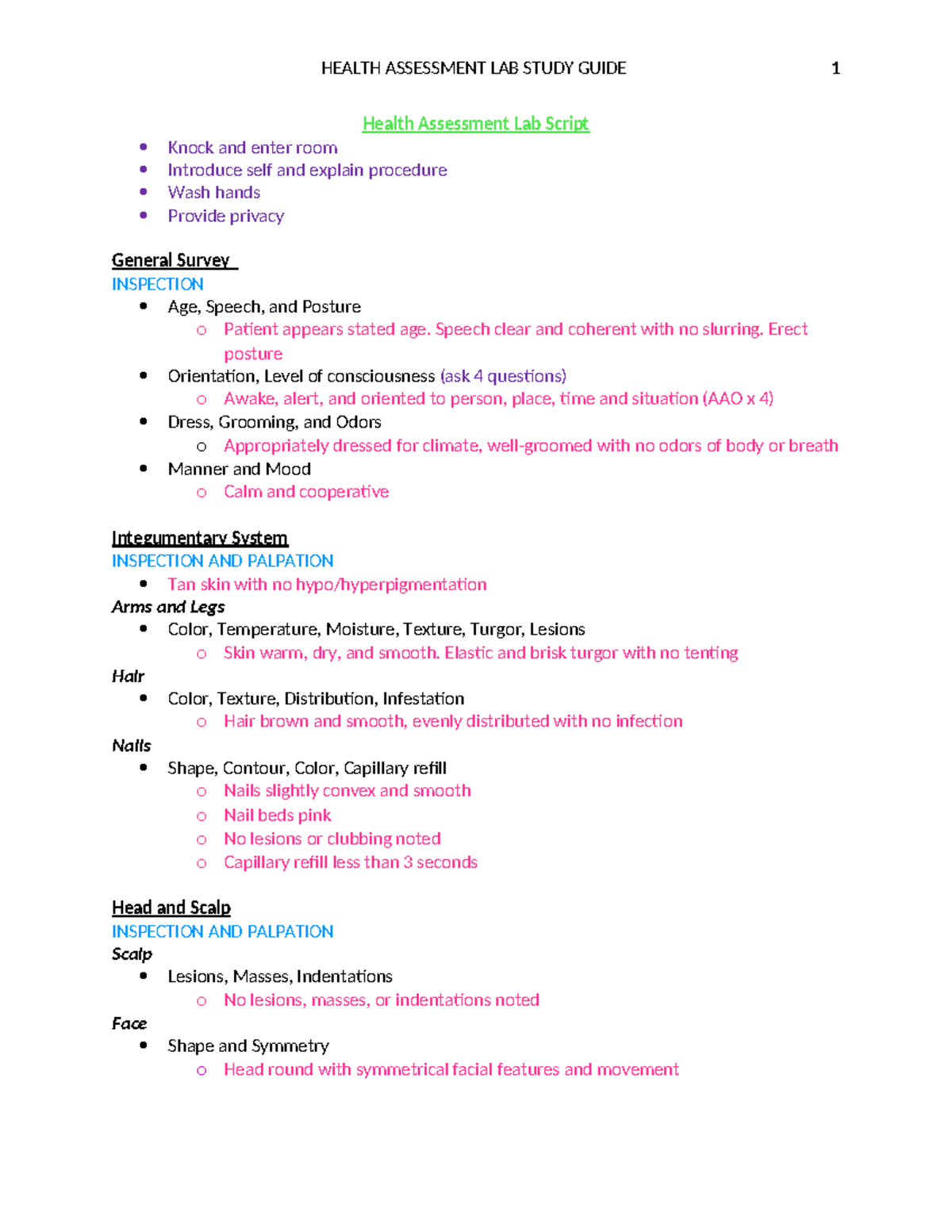 HEALTH ASSESSMENT LAB STUDY GUIDE: Comprehensive Overview - Studocu