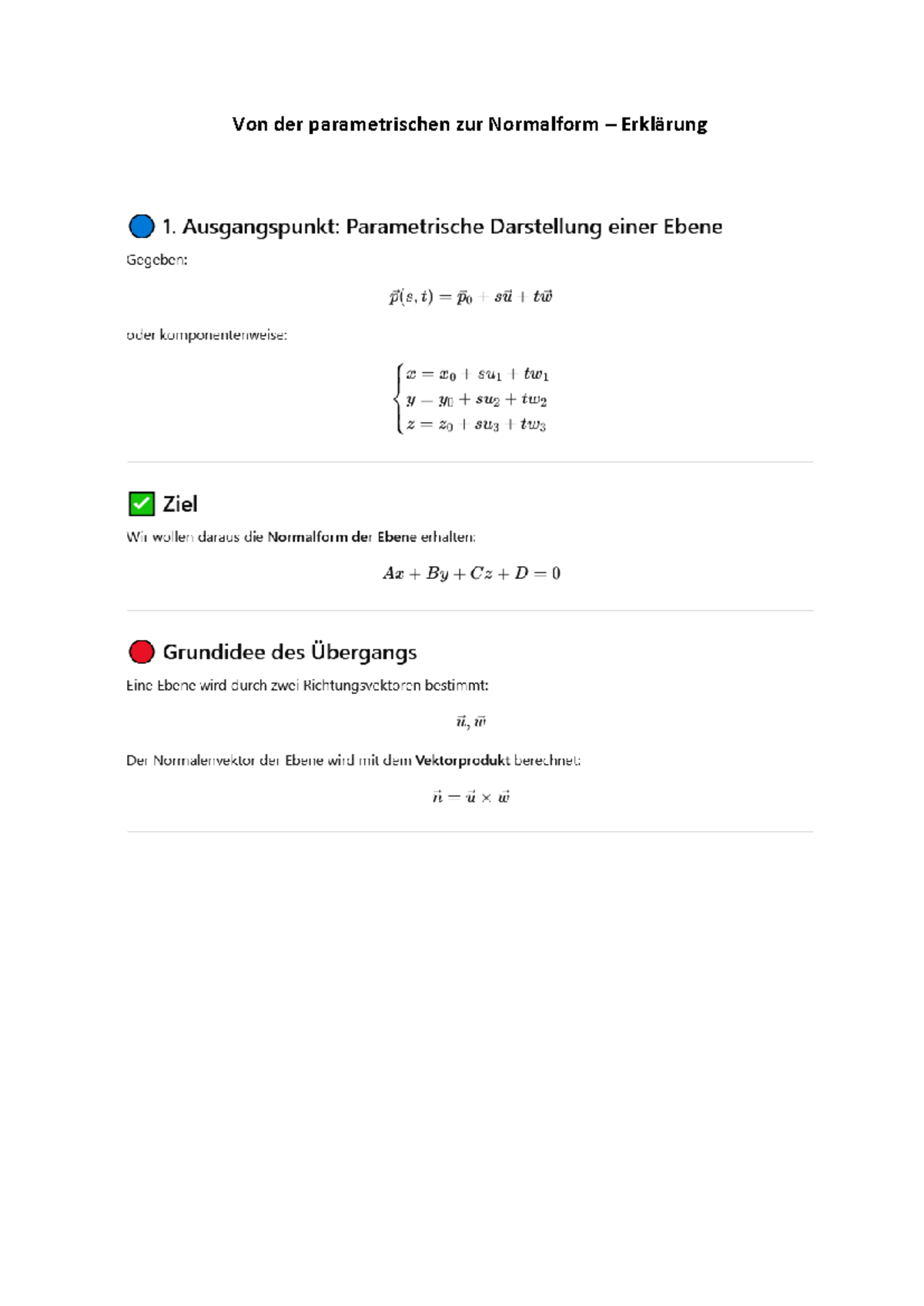 Von der parametrischen zur Normalform: Erklärung und Schritte - Studeersnel