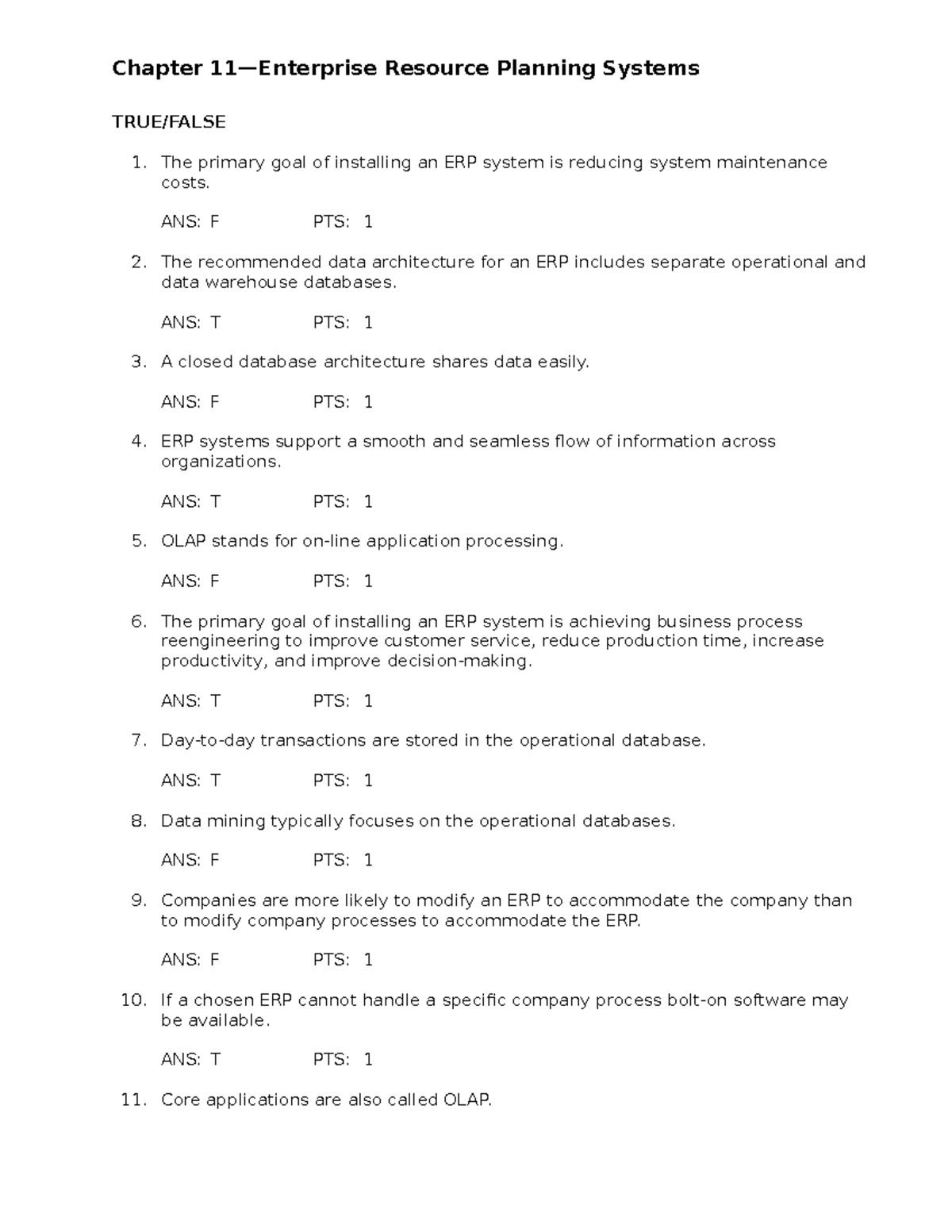 Chapter 11: ERP Systems Overview and Key Concepts - Studocu