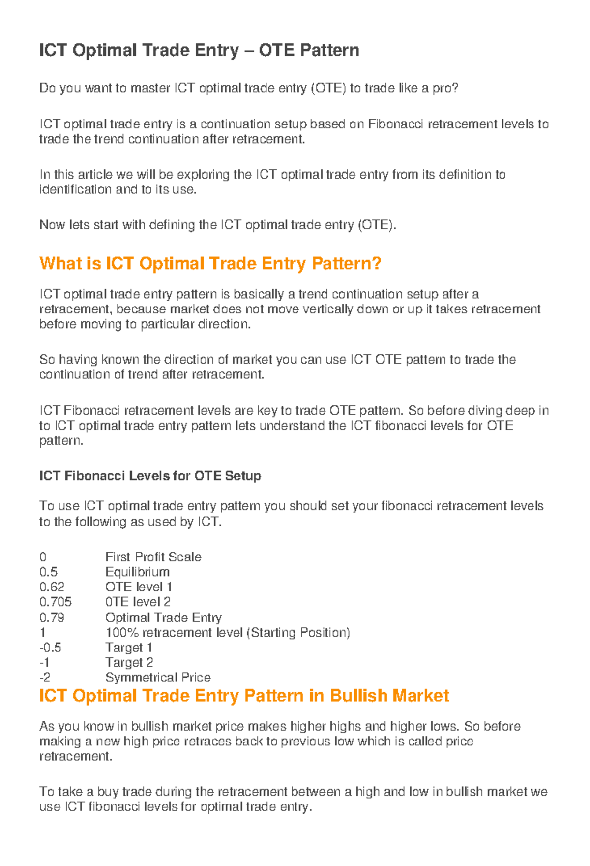 ICT 787711952 Optimal Trade Entry (OTE) Pattern Explained - Studocu