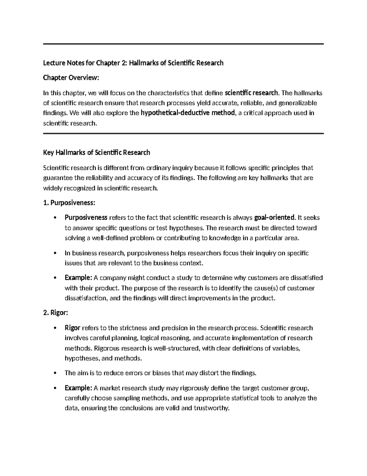 Lecture notes for chapter 2: Hallmarks of scientific research RTT - Studocu