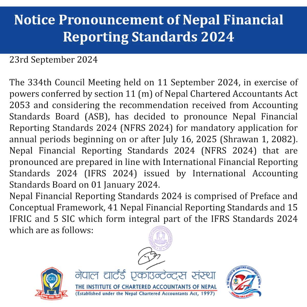 Pronouncement of Nepal Financial Reporting Standards 2024 (NFRS 2024 ...