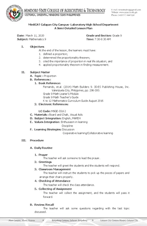 NMP Grade 3 Q4W1D1 - Math Lesson Plan on Division Facts of 2 & 3 - Studocu