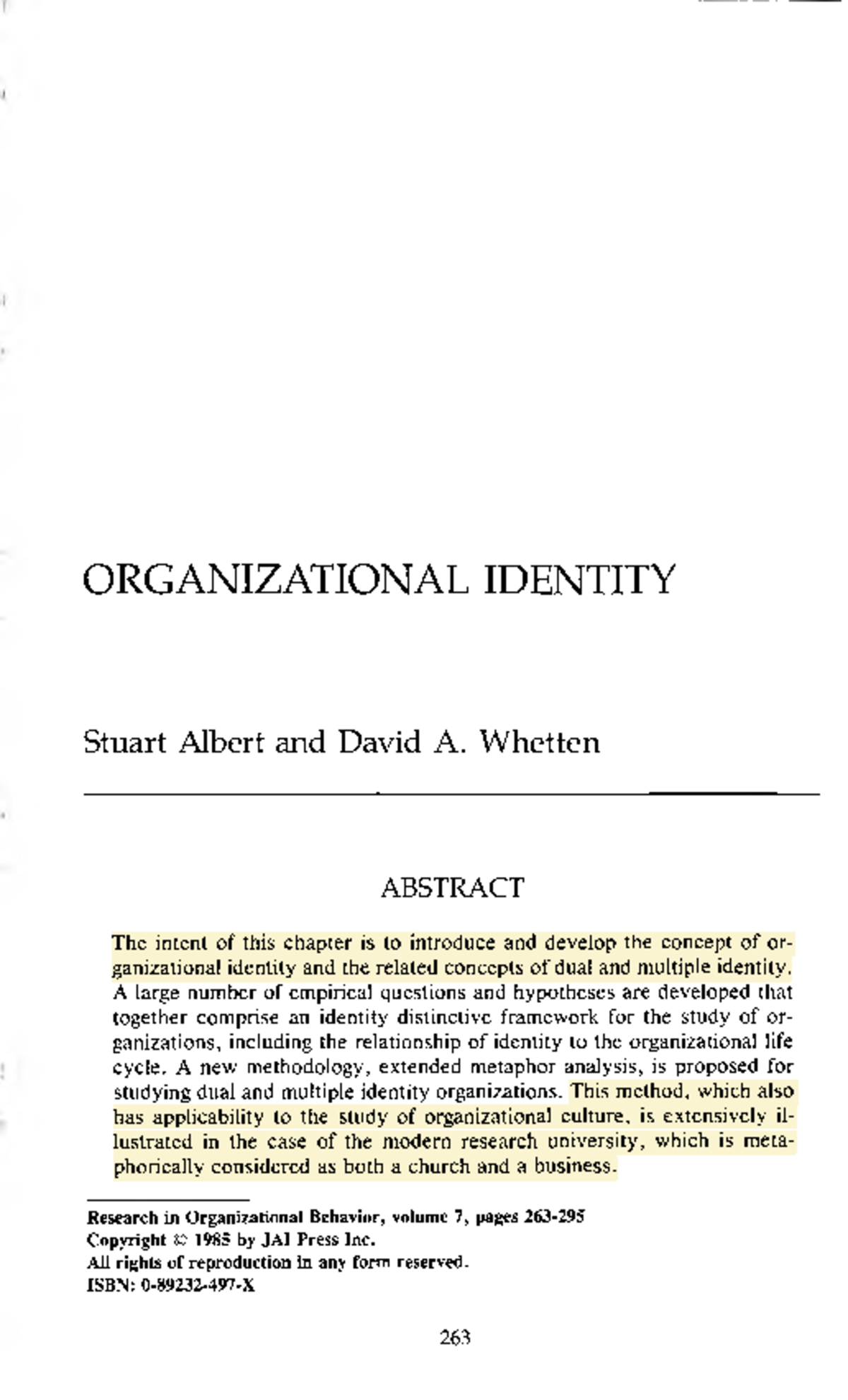 Organizational Identity: Insights from Albert & Whetten's Framework ...