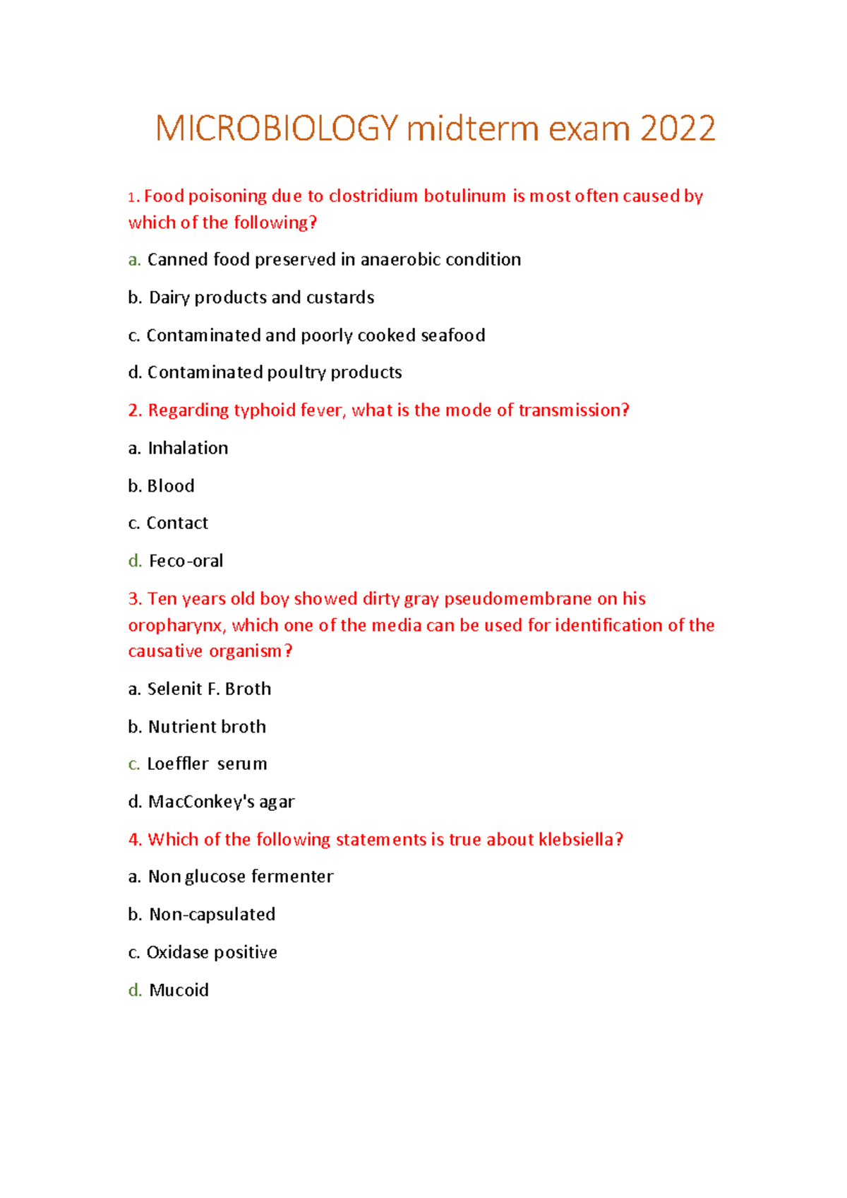 MICRO 2022 Midterm Exam Study Guide for Microbiology Topics - Studocu