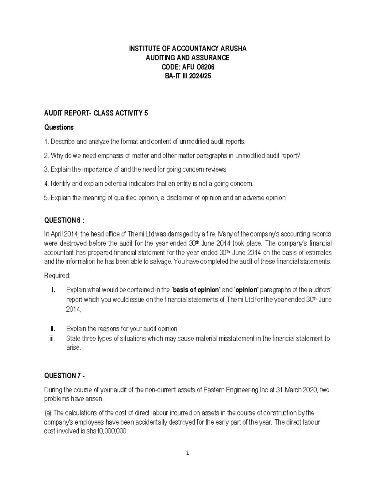 Class Activity 5 - Audit Report Analysis (AFU O8206) - Studocu