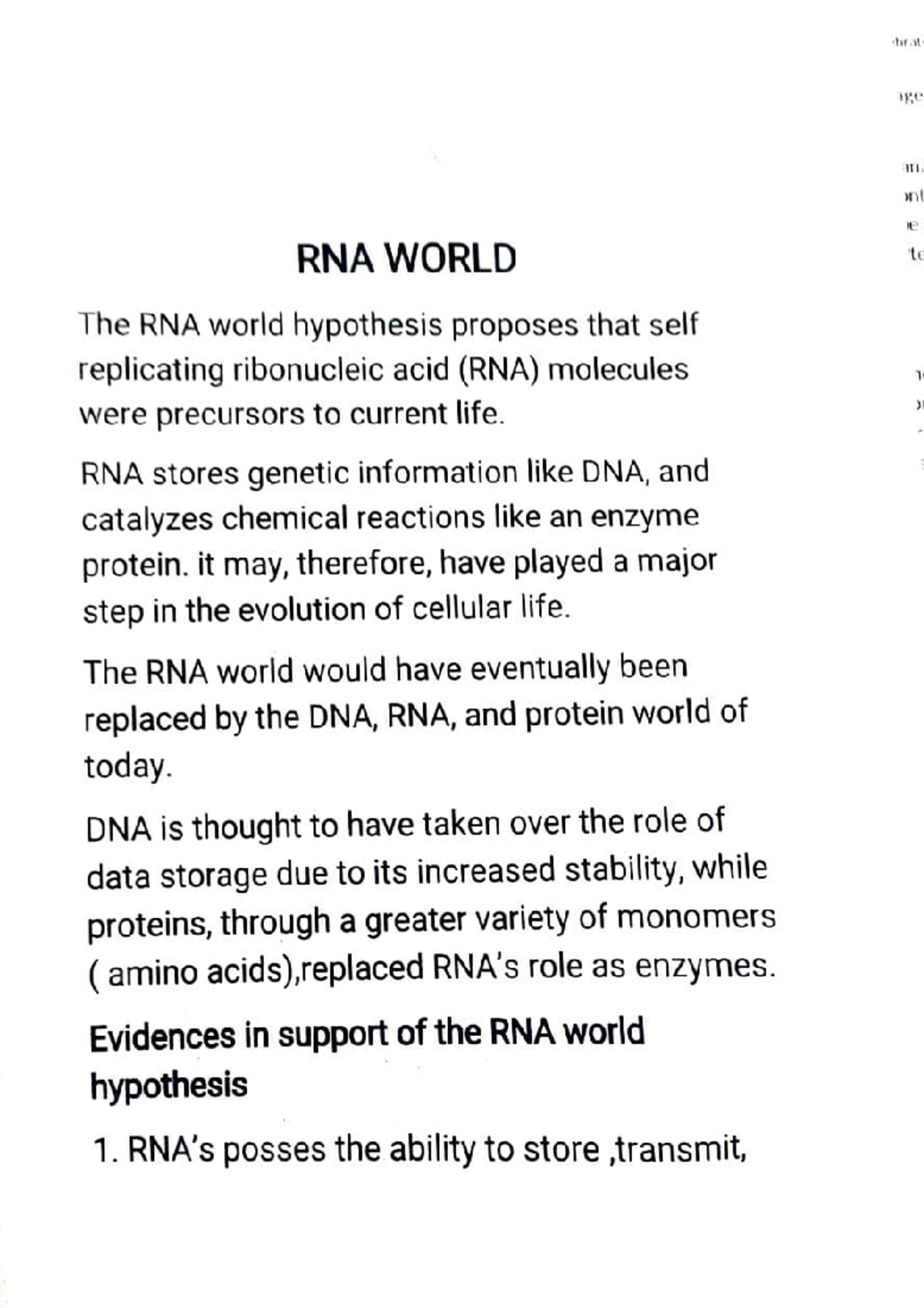 RNA World Hypothesis - Assignment Notes on Origins of Life - Studocu