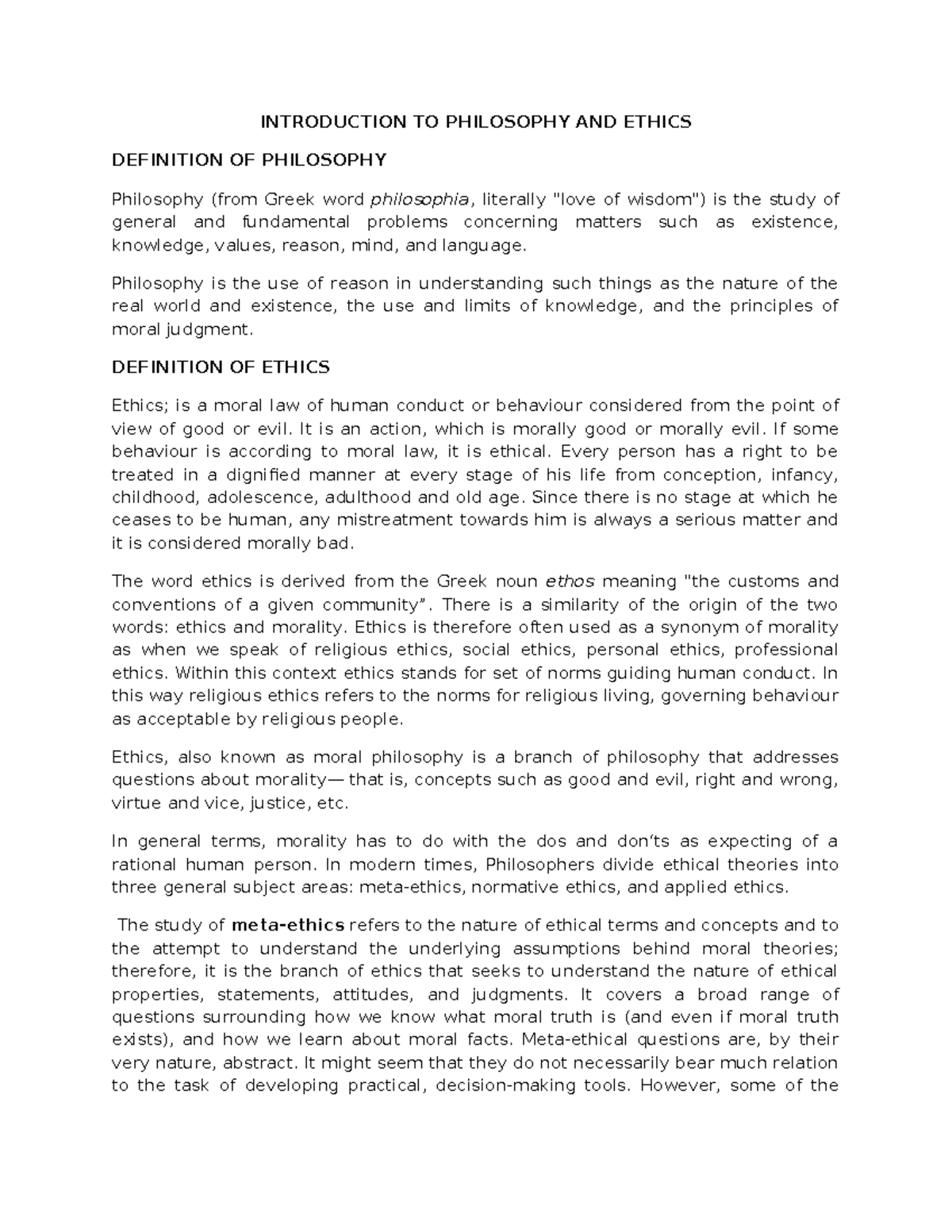Week 1 Introduction to Social and Professional Ethics (PHIL 101) - Studocu