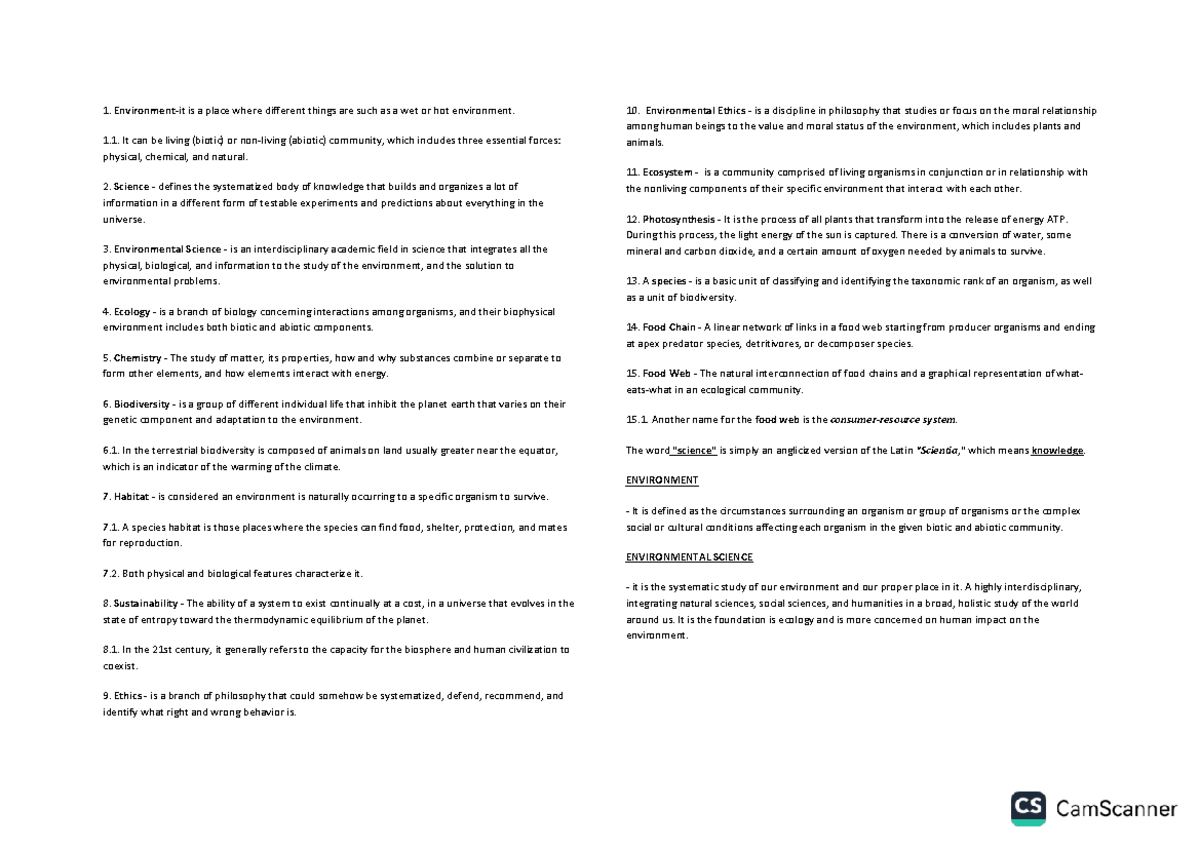 GE15-E11 - Environmental Science Course Summary and Key Concepts - Studocu