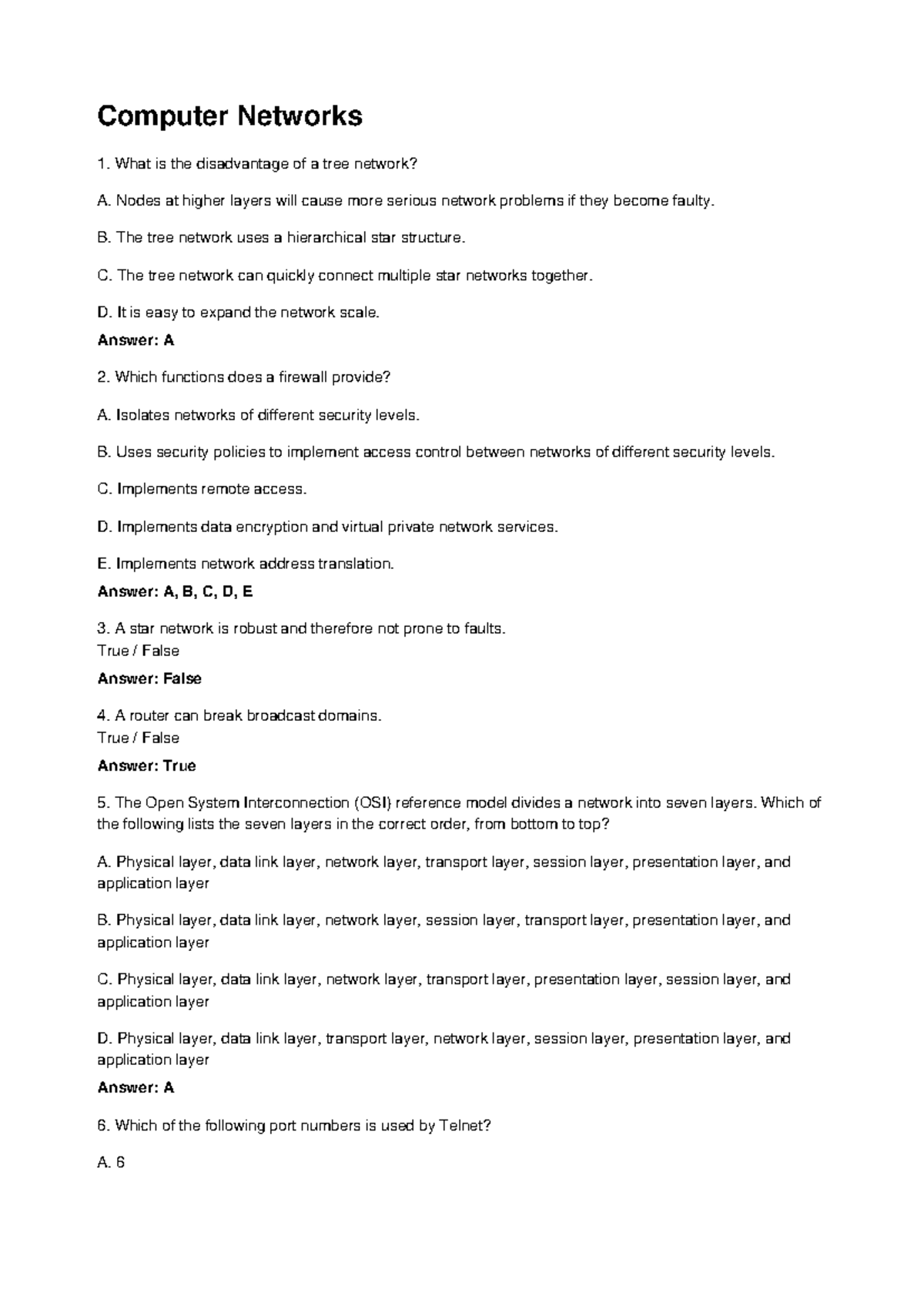 DCIT 303 Final Exam Practice: Computer Networks Overview - Studocu
