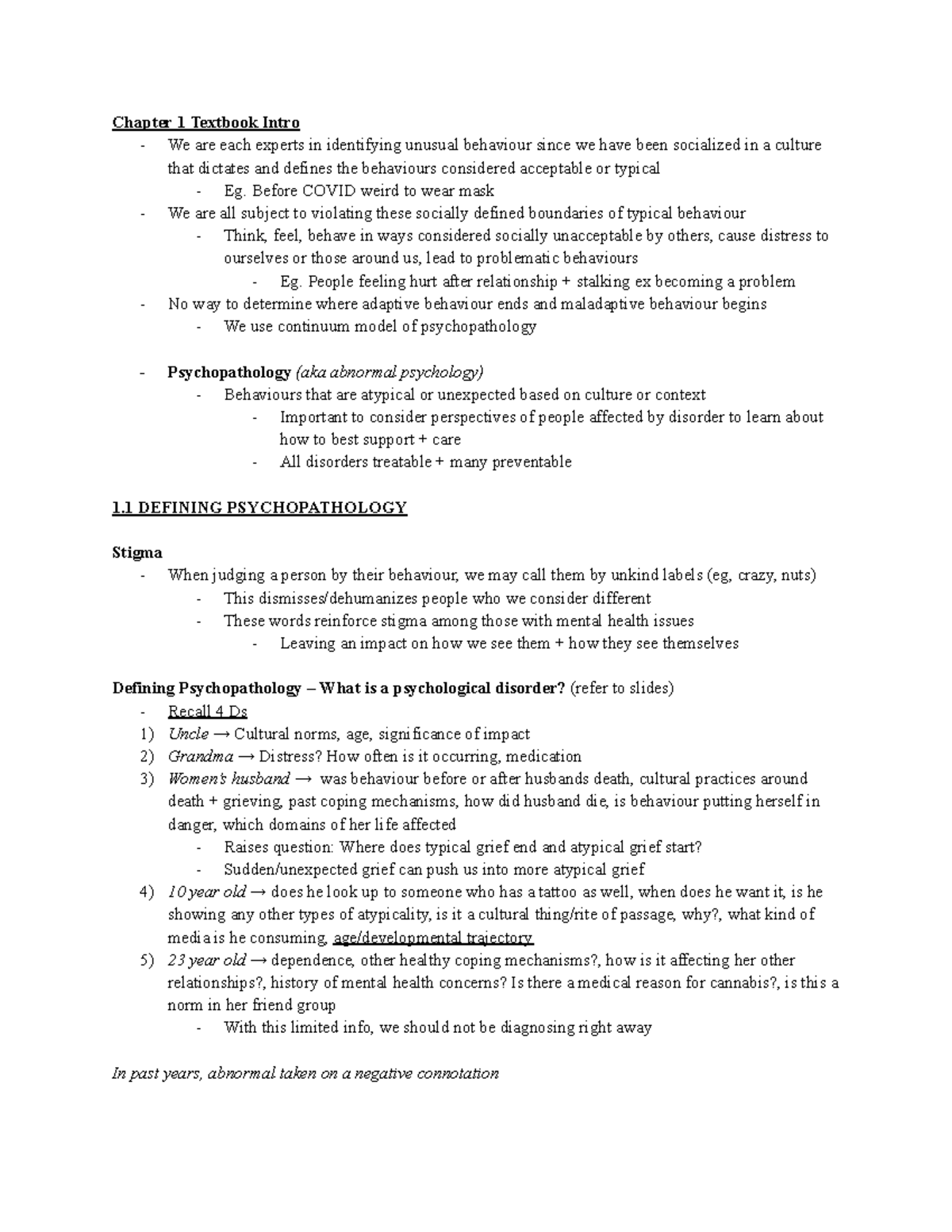 Psych 2AP3 Week 1 Lecture Notes on Psychopathology and Mental Health ...