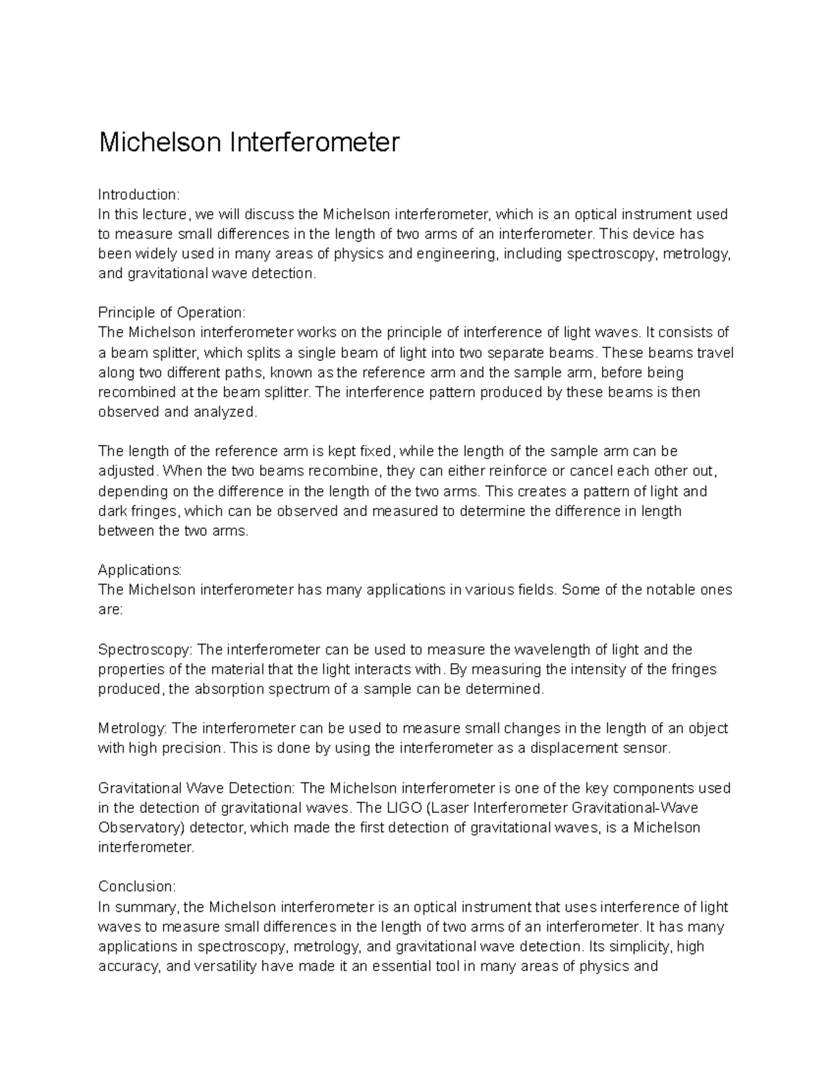 General Physics III (PHY-2040) Lecture 45 - Michelson Interferometer ...