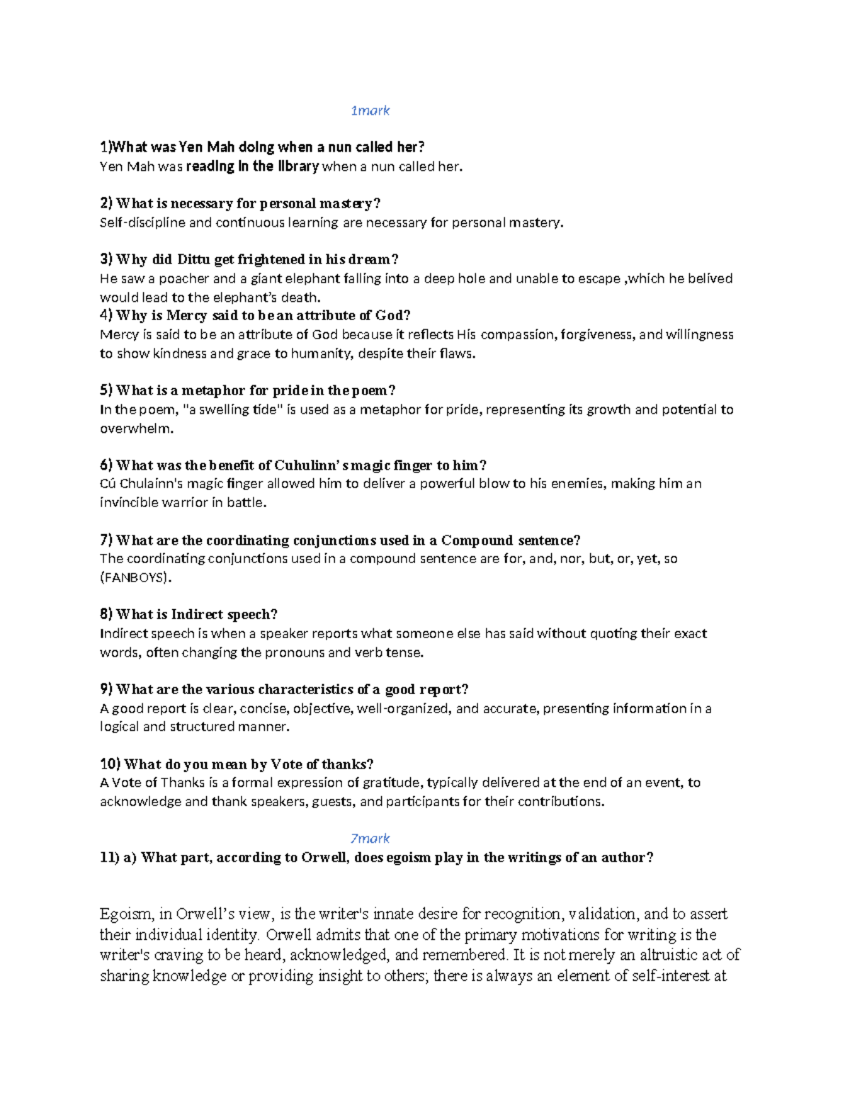 English Assignment - SG: Questions and Answers on Literature and ...