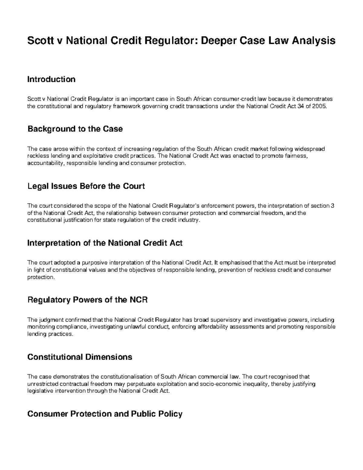 Scott v NCR: In-Depth Case Law Analysis on Credit Regulation - Studocu