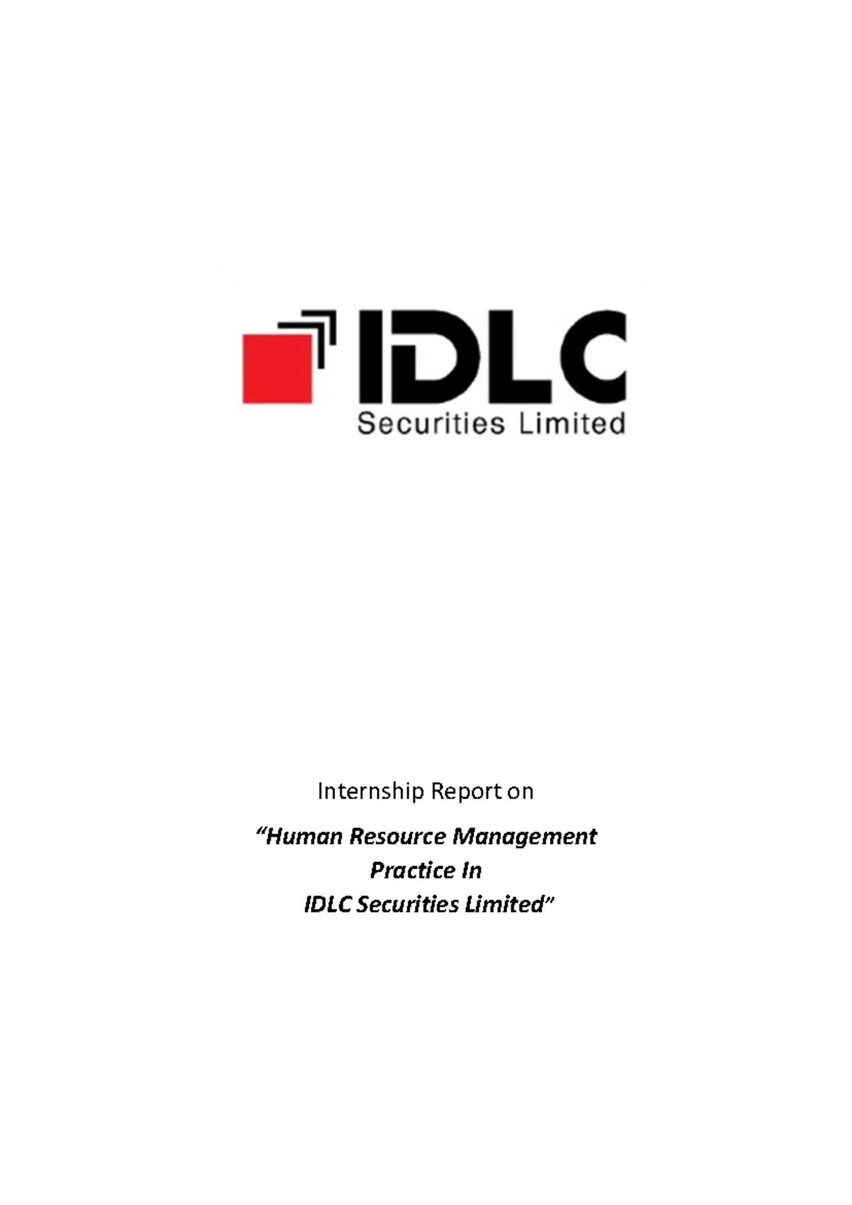 IDLC - IDLC - Internship Report on “Human Resource Management Practice ...