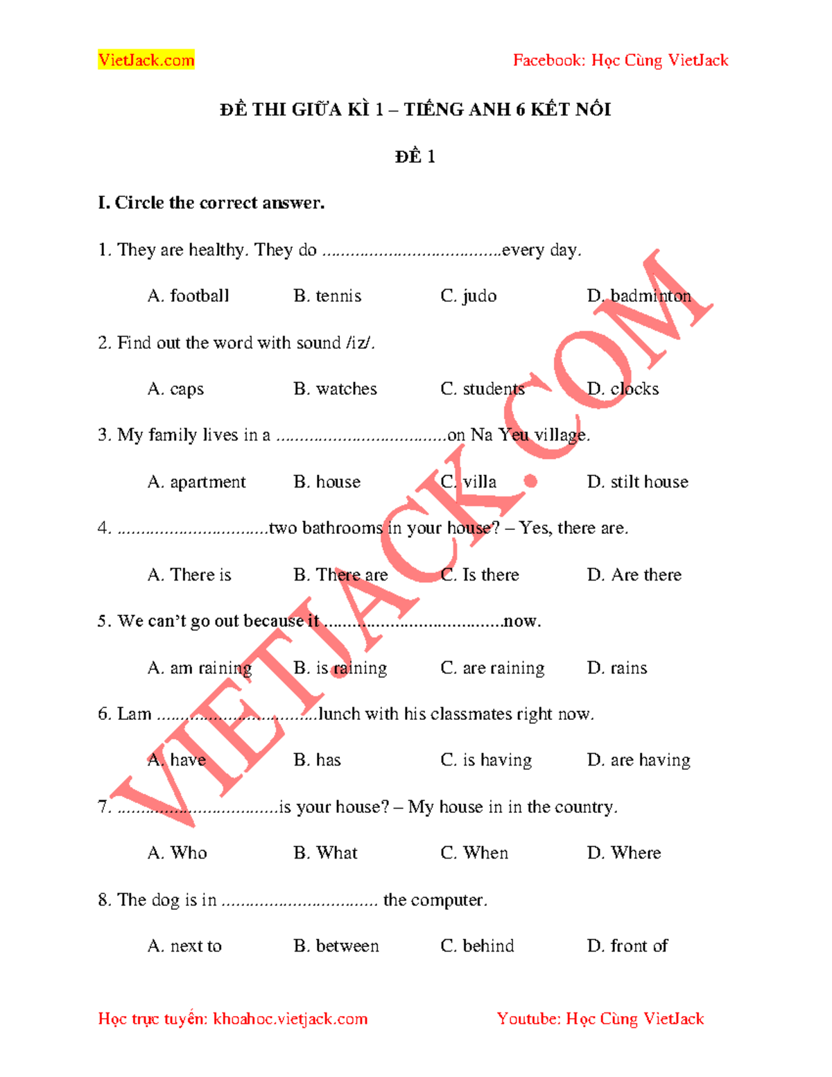 De thi giua ki 1 tieng anh lop 6 co dap an ket noi tri thuc - ĐỀ THI ...