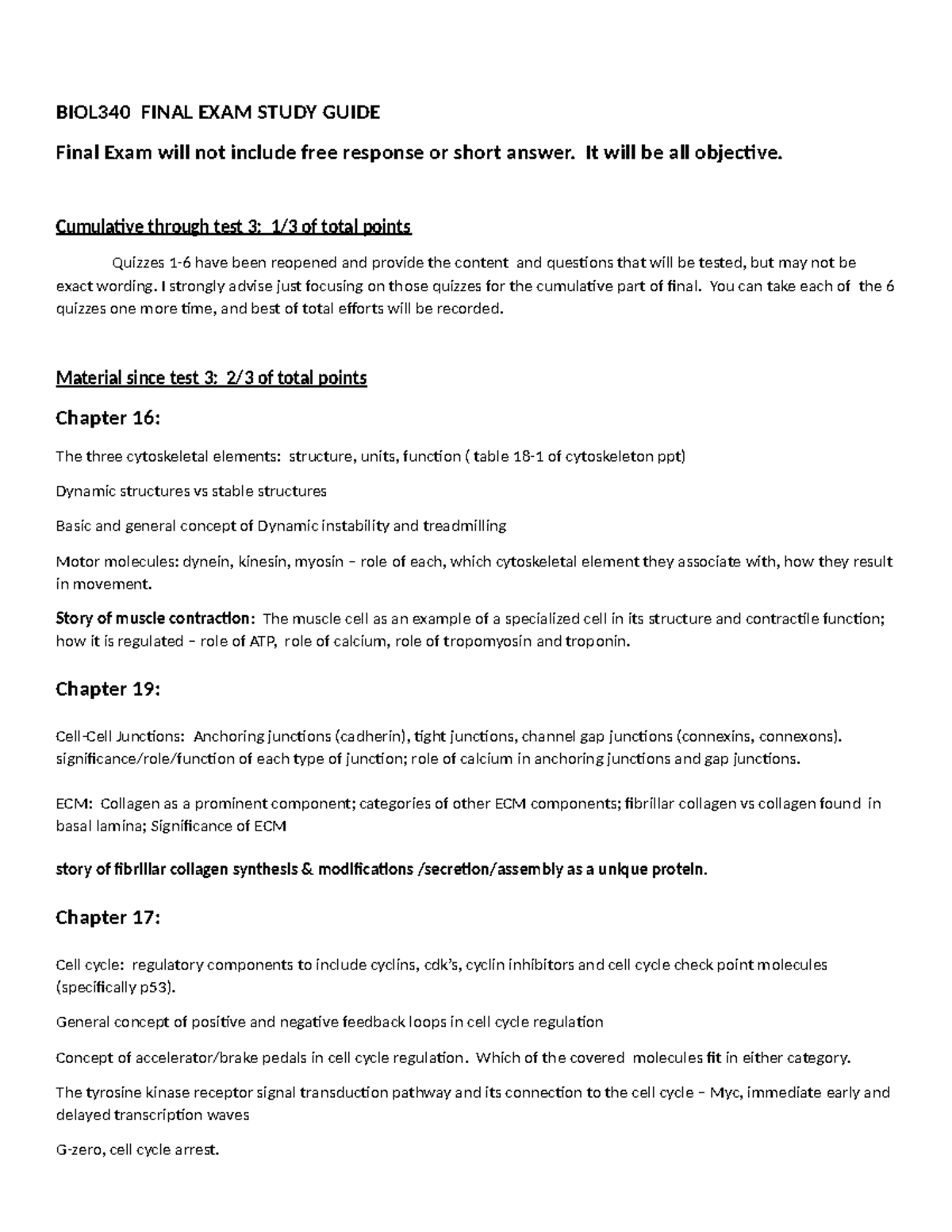 BIOL340 FINAL EXAM STUDY GUIDE: Key Concepts & Review Topics - Studocu