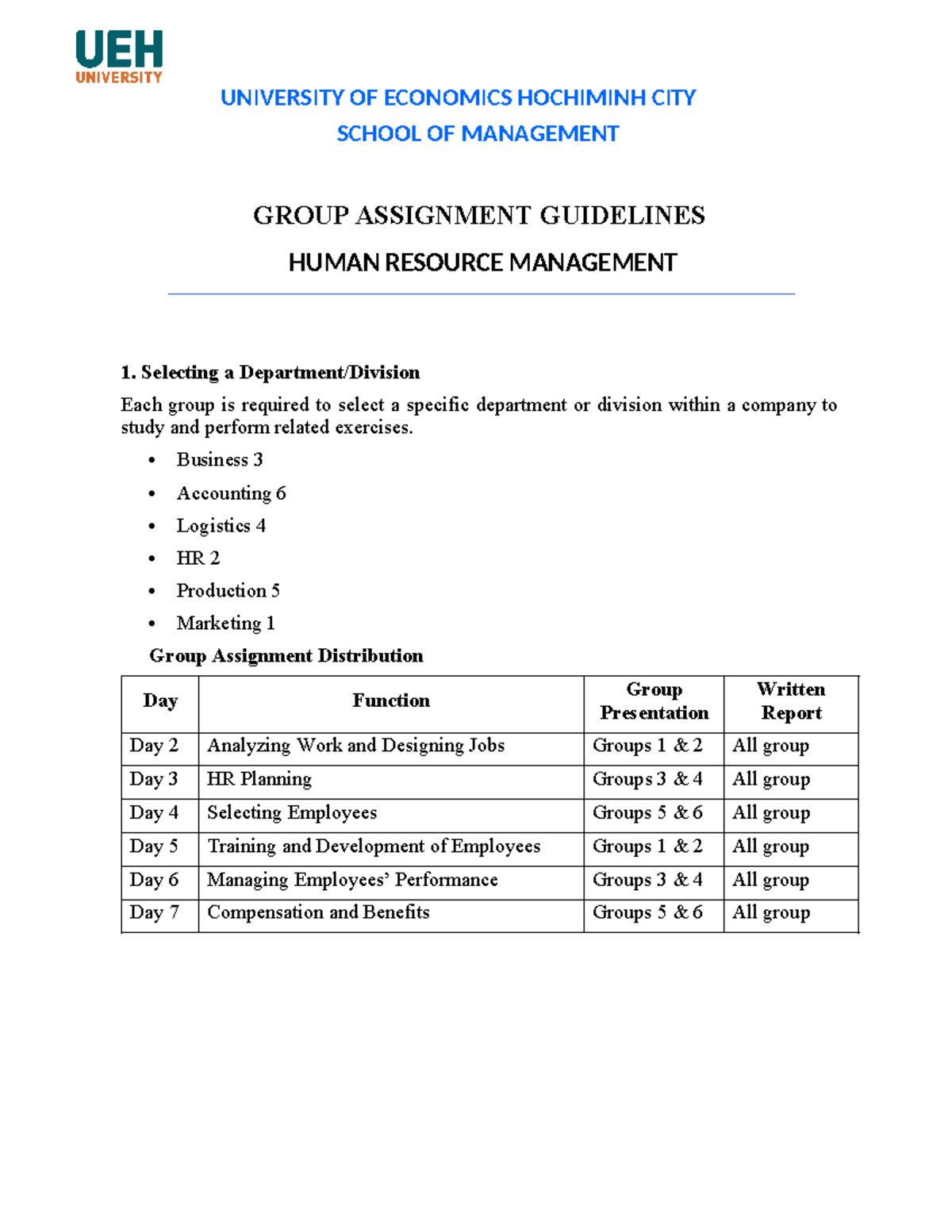 HRM Group Assignment Guidelines - University of Economics (LMS9) - Studocu