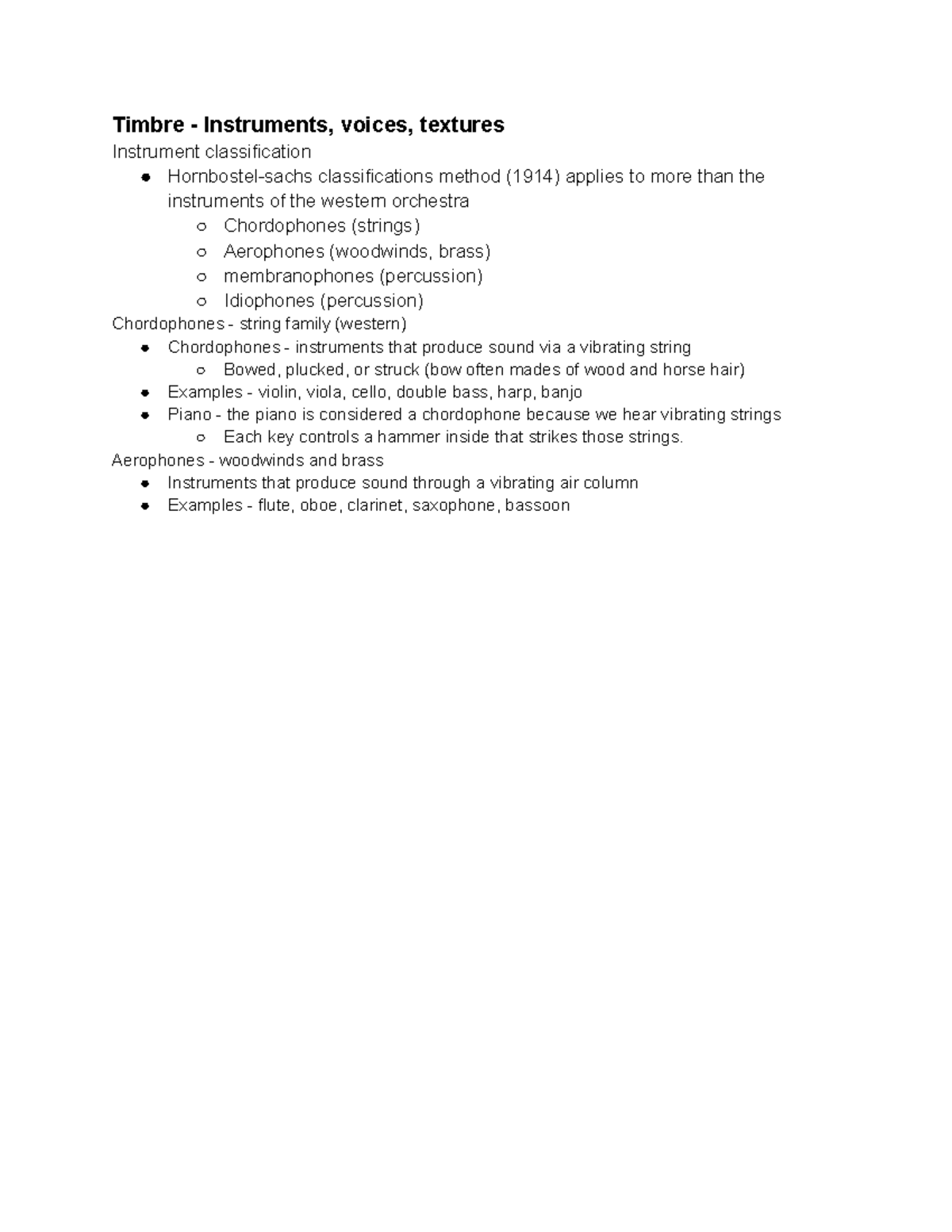 MUS 200 - Timbre: Instrument Classification Overview (9/2) - Studocu