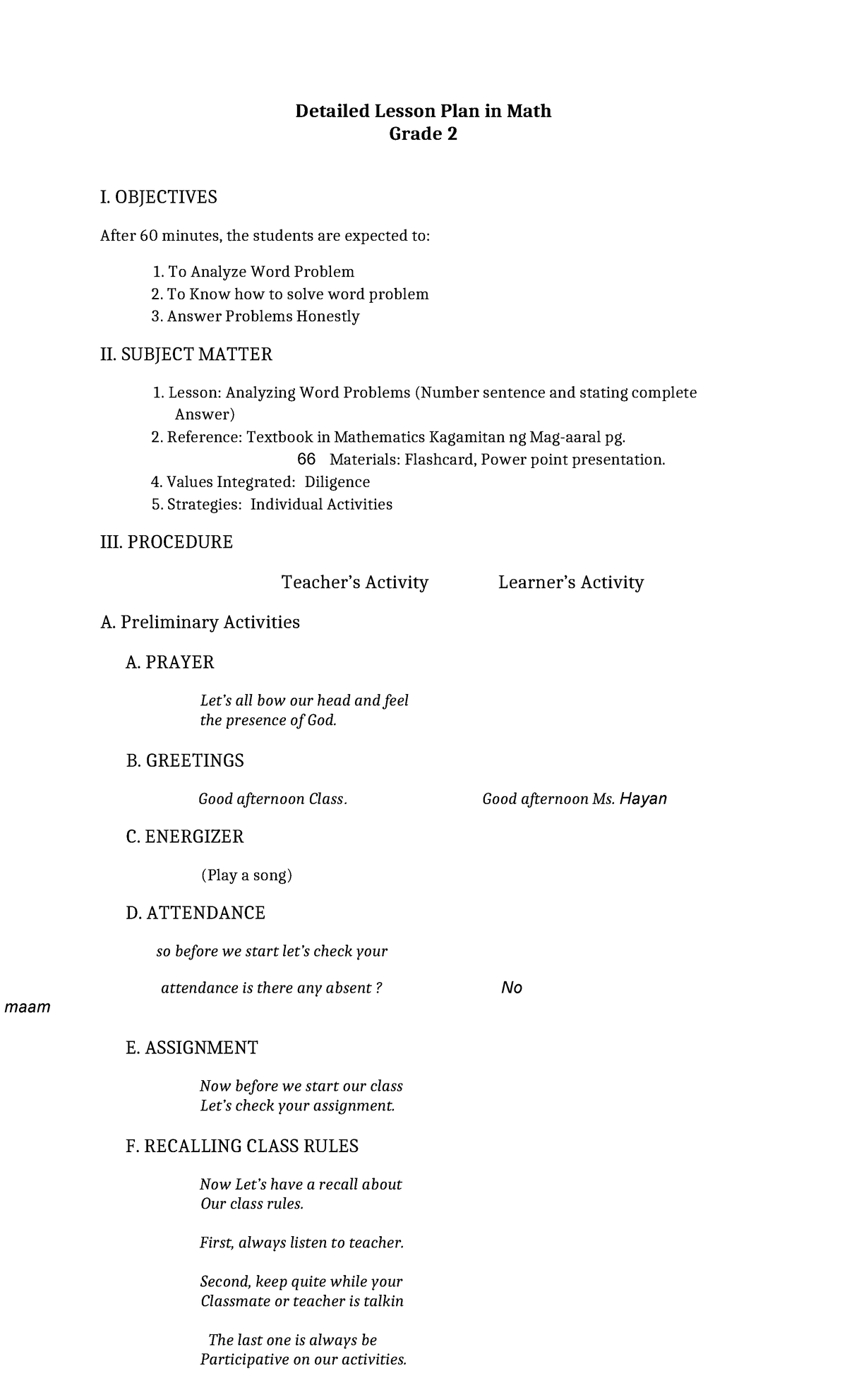 Detailed Lesson Plan for Grade 2 Math: Analyzing Word Problems - Studocu