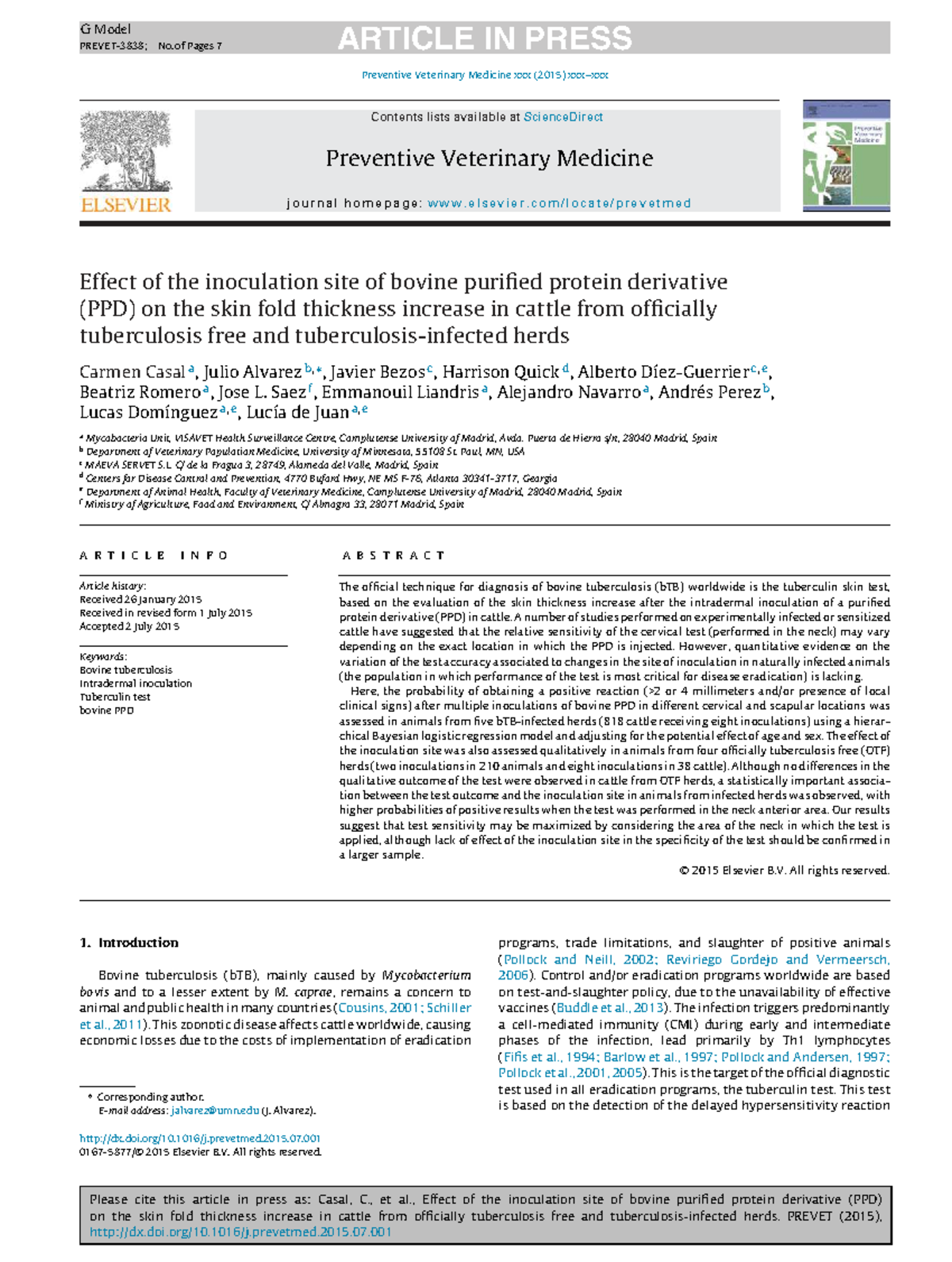 Effect of Inoculation Site of Bovine PPD on Skin Thickness in Cattle ...