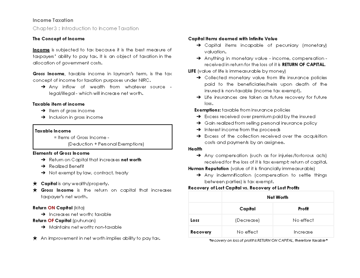 Income Tax Concepts - Chapter 3 Overview and Analysis - Studocu