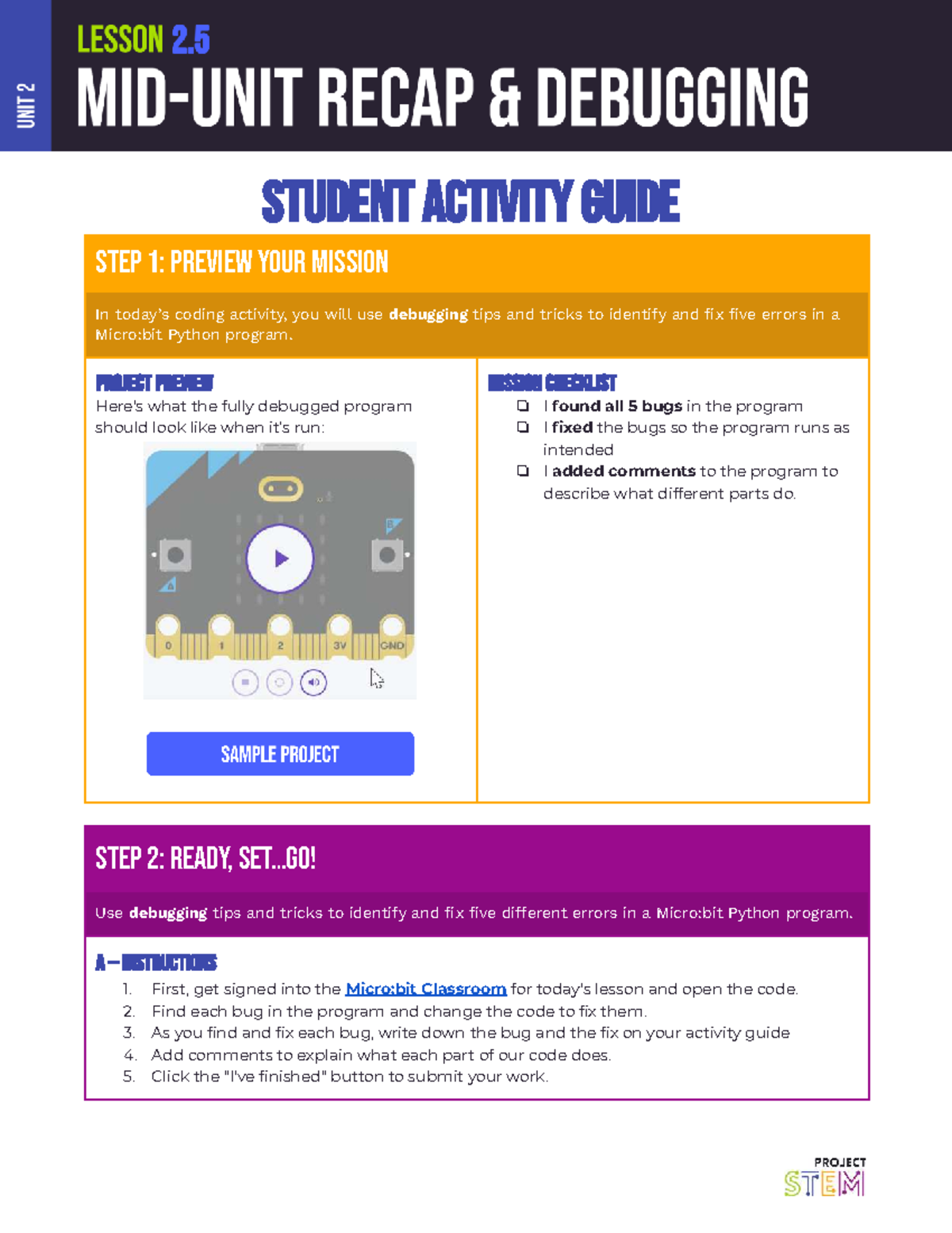 2.5 activity guide for debugging Micro:bit Python programs - Studocu