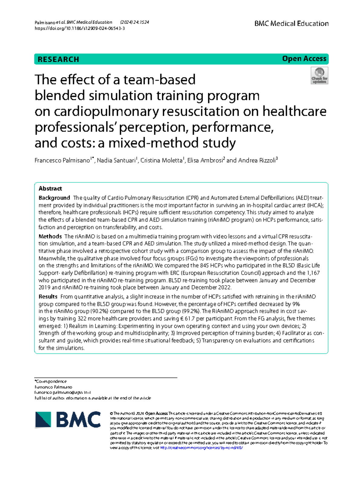 The Effect of Blended CPR Training on Healthcare Performance and Costs ...