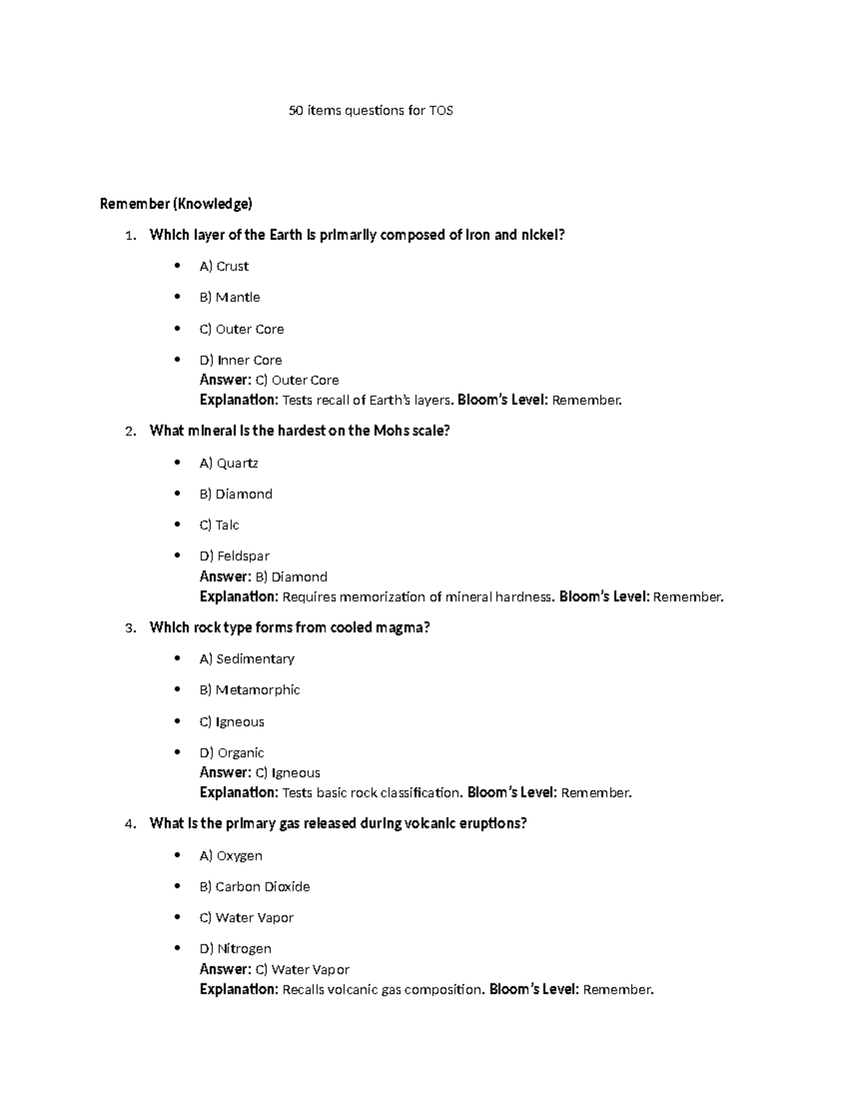 50 Essential Questions for TOS: Earth Science Knowledge & Application ...