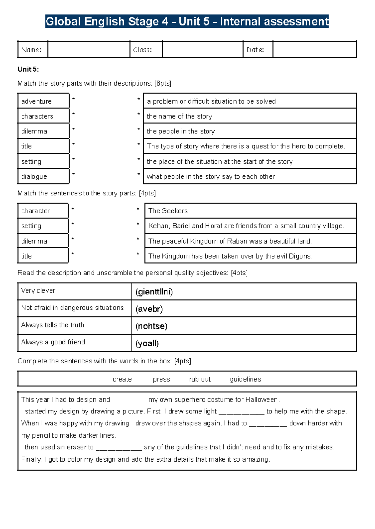 Global English Stage 4 Unit 5 Internal Assessment Test - Studocu