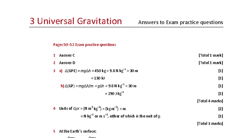 Chapter 3 - Universal Gravitation Textbook Answers (3UG) - Studocu
