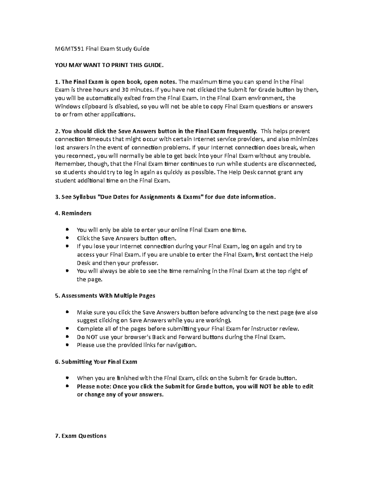 MGMT591 Final Exam Study Guide BV 03272015 - MGMT591 Final Exam Study ...