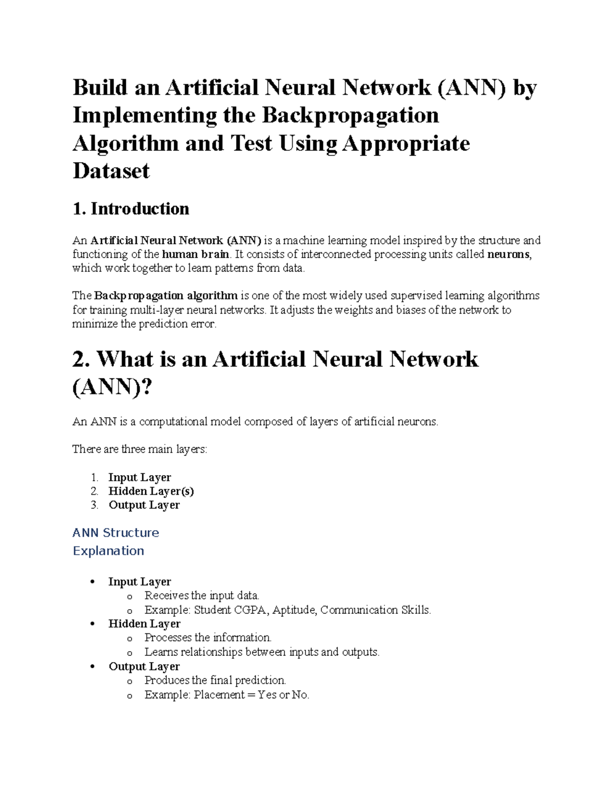 ML Notes: Building an ANN with Backpropagation Algorithm - Studocu