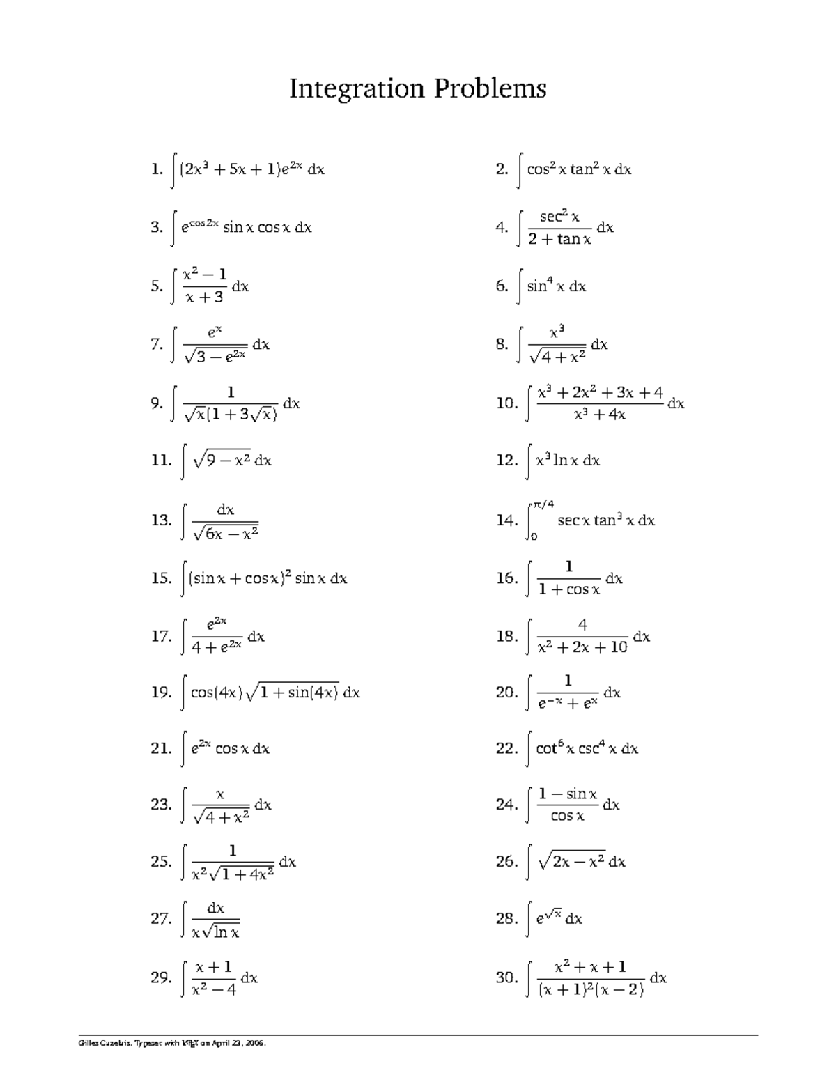 Calculus Integration Problems - Practice Exercises - Studocu