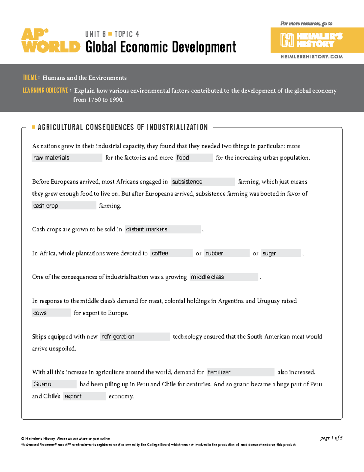 Noteguide Answer Key: AP World Unit 6 Topic 4 - Global Economic ...