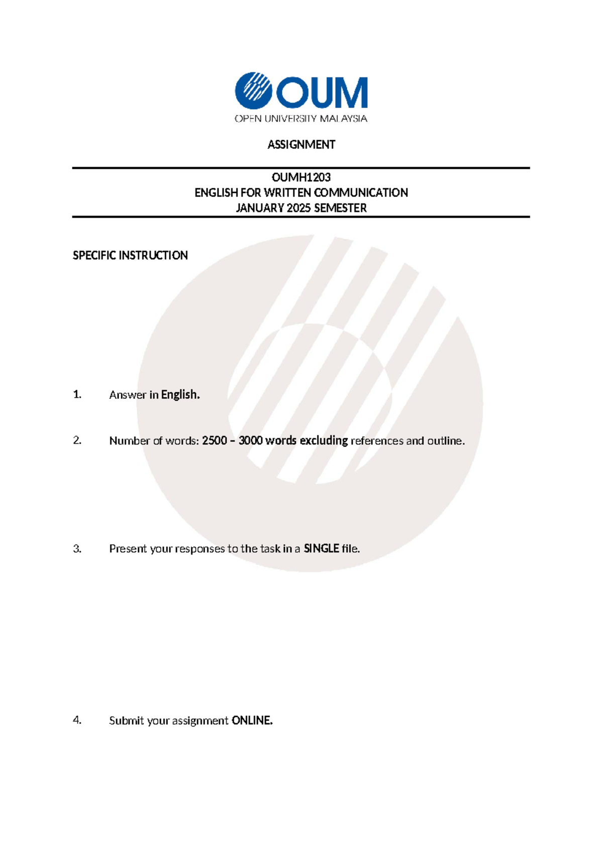 ASSIGNMENT OUMH1203 ENGLISH FOR WRITTEN COMMUNICATION JAN 2025 - Studocu