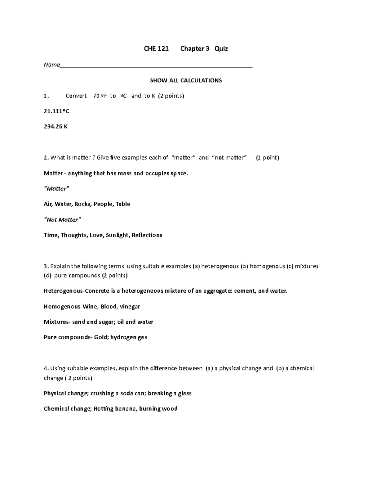 CHE121 Quiz 3 - Chapter 3 Exam Review Notes - Studocu