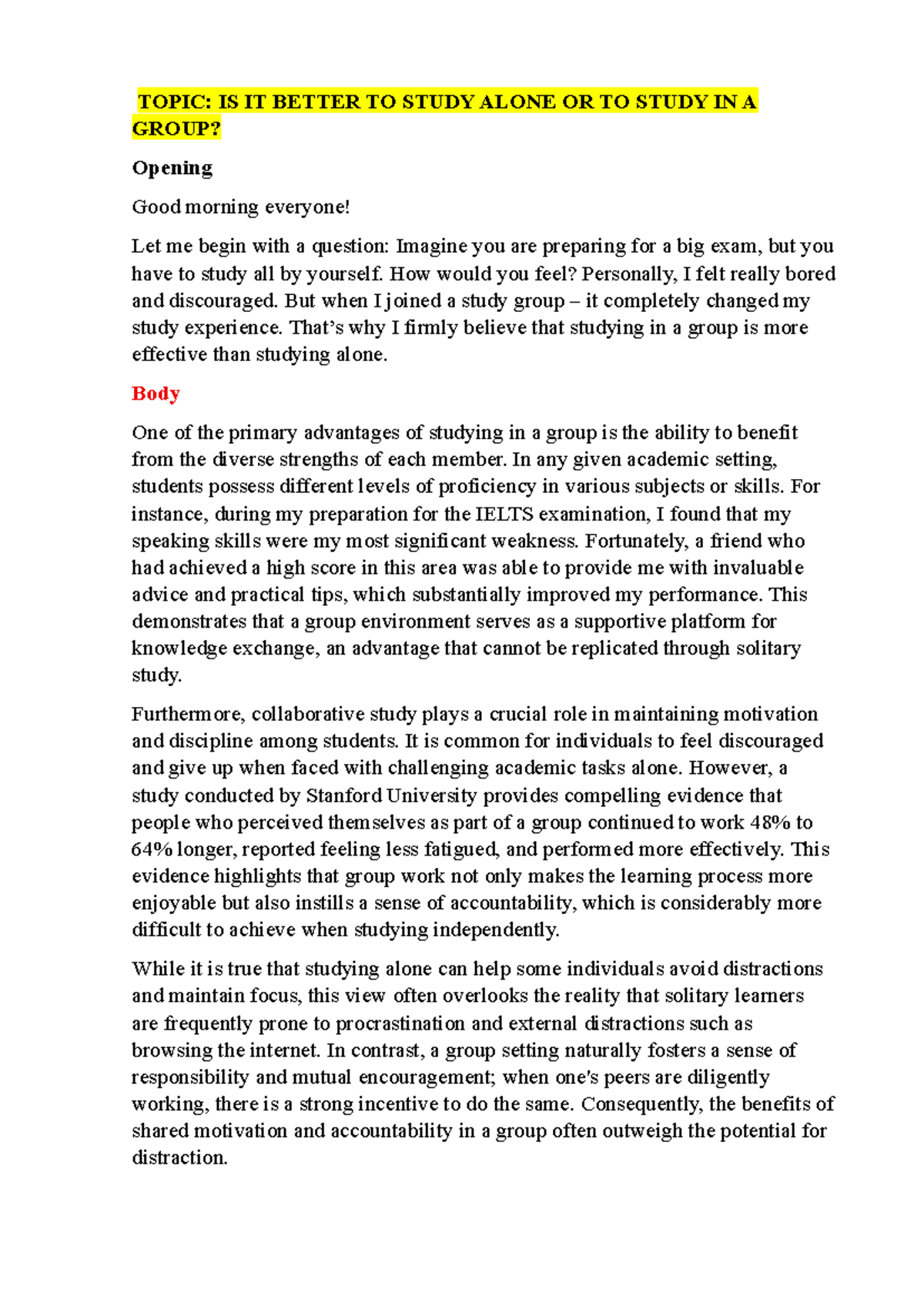HBTA - The Benefits of Group Study vs. Solo Study - Studocu