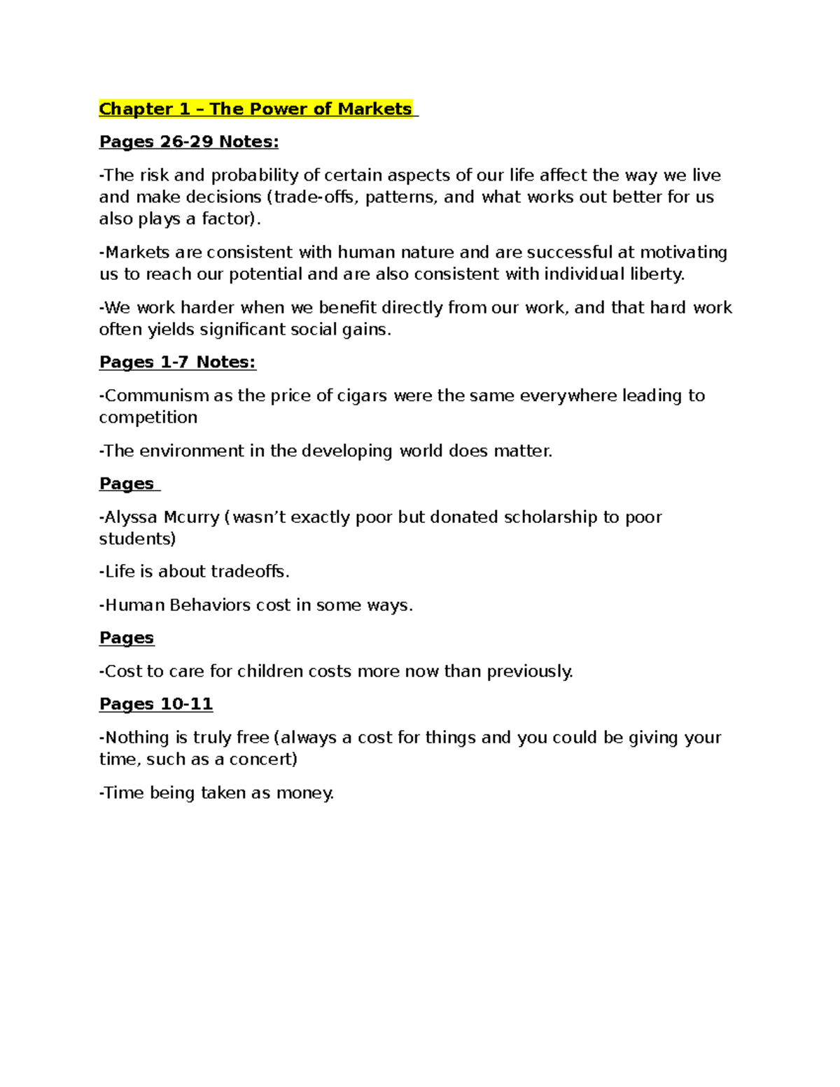 Chapter 1 Notes: The Power of Markets & Decision-Making - Studocu
