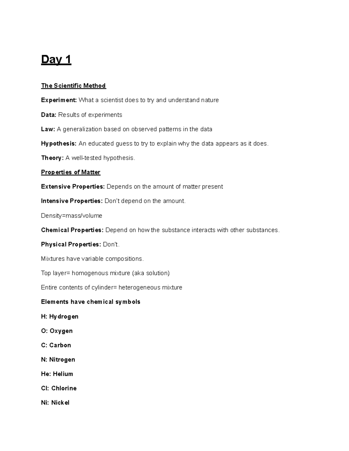 Chem 101 Lecture Notes: The Scientific Method & Properties of Matter ...