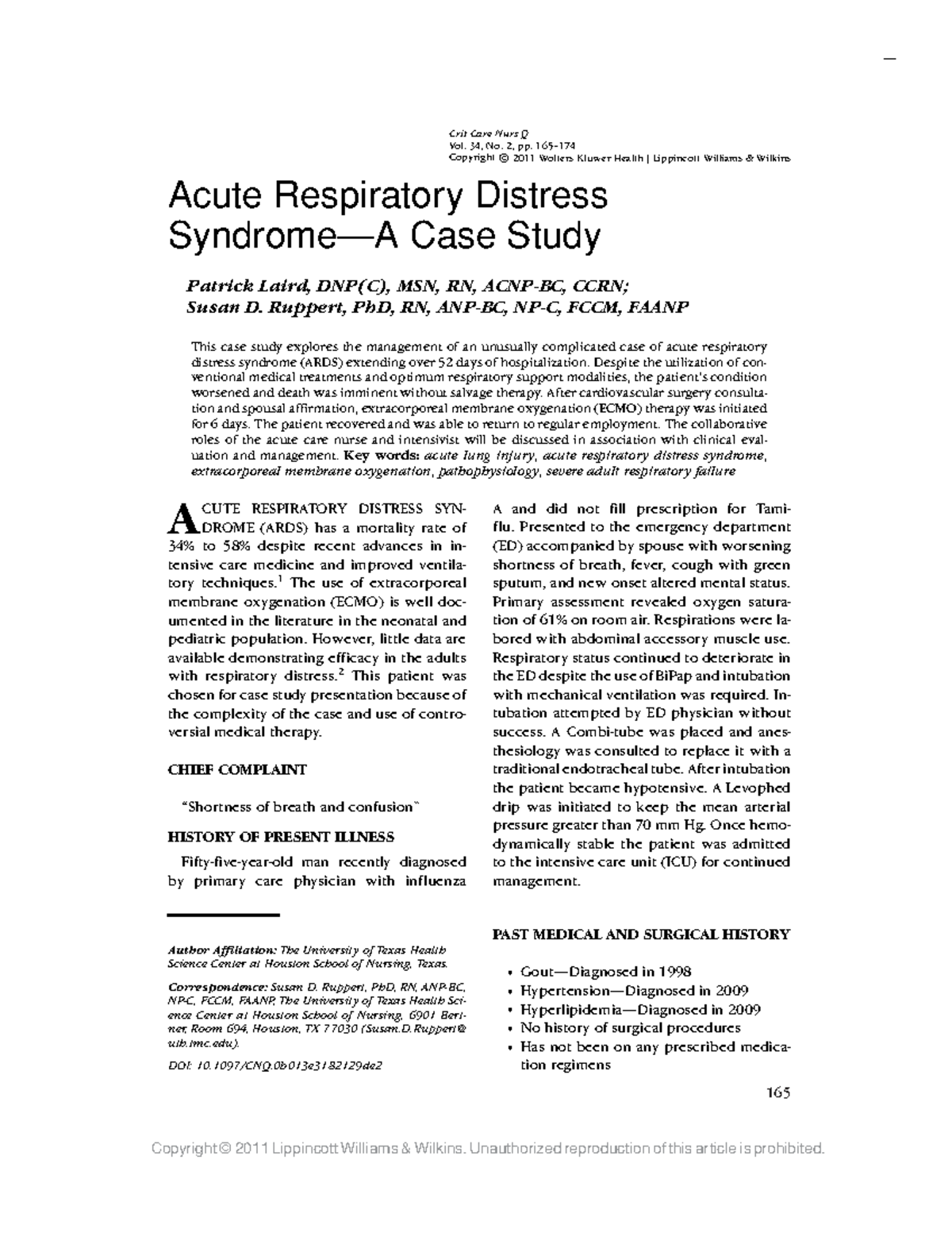 CNQ200103 Acute Respiratory Distress Syndrome Case Study Analysis - Studocu