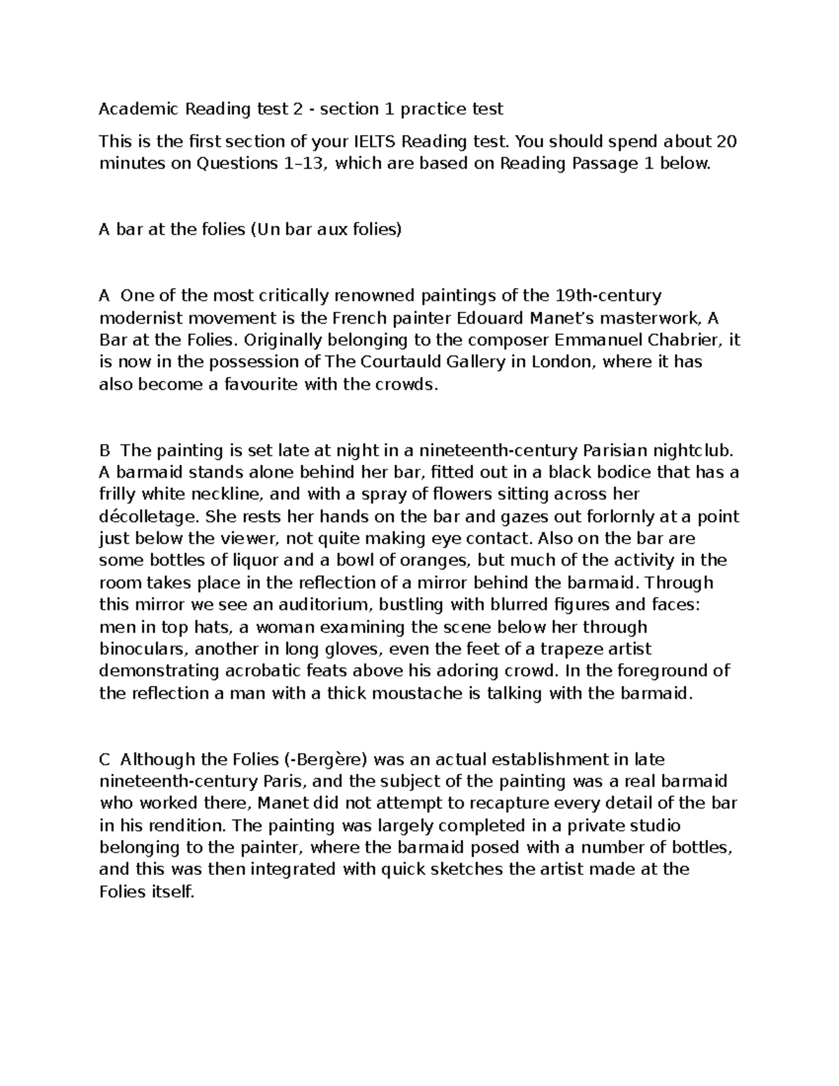 BC IELTS Reading Test 2 Section 1 Practice Questions - Studocu