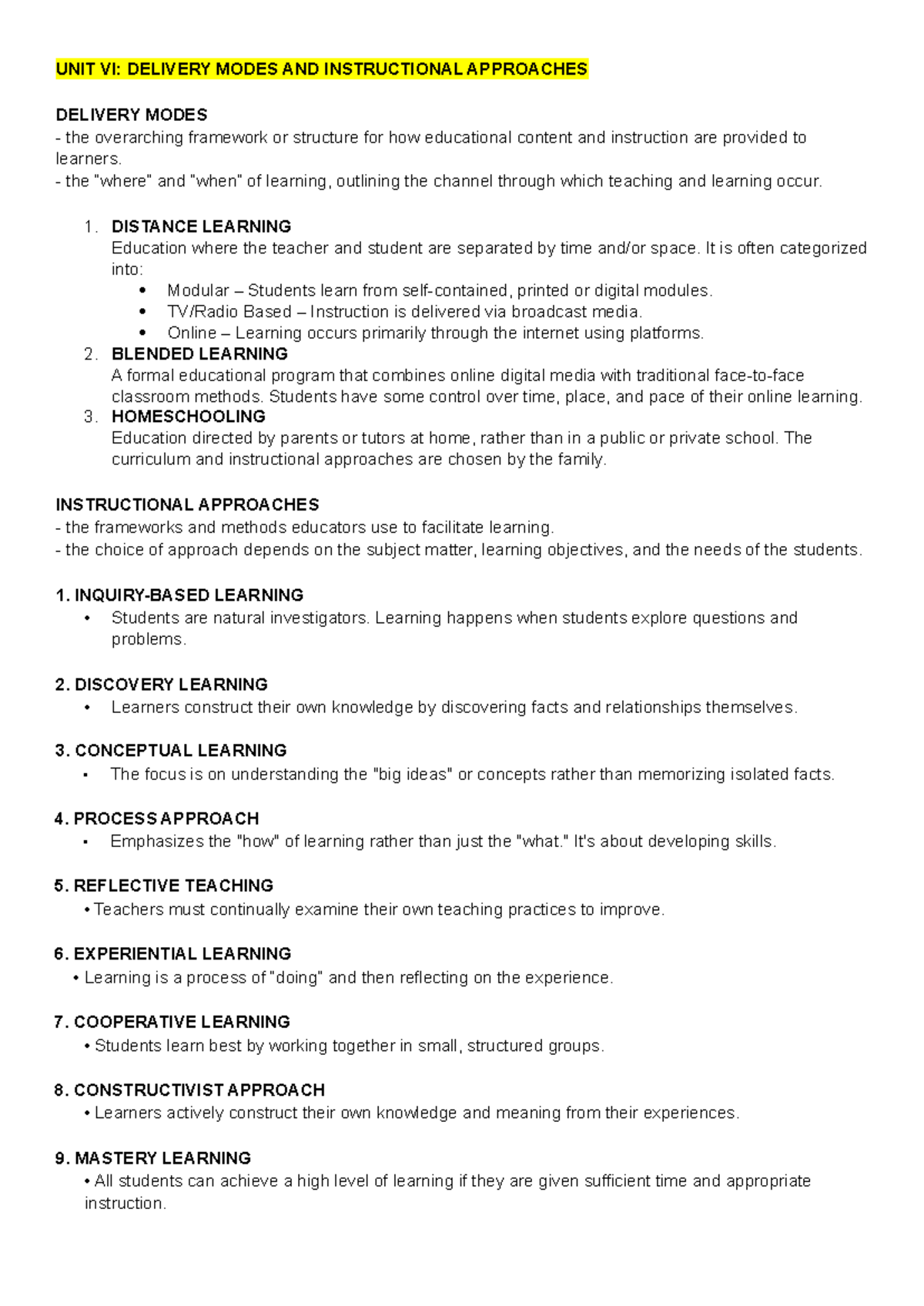 EDUC-60: Delivery Modes & Instructional Approaches Overview - Studocu