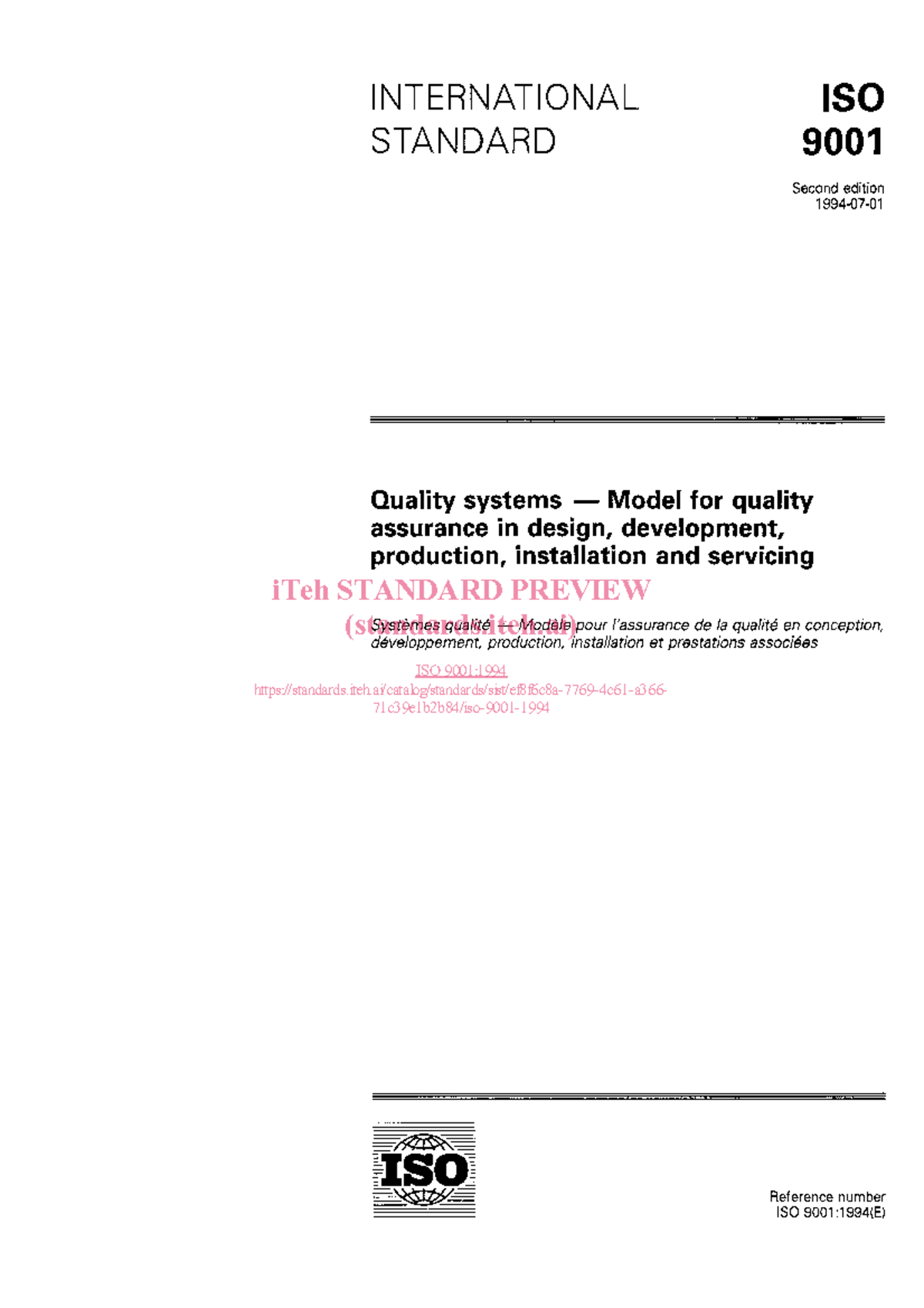 ISO 9001:1994 Quality Systems Model for Assurance in Design ...