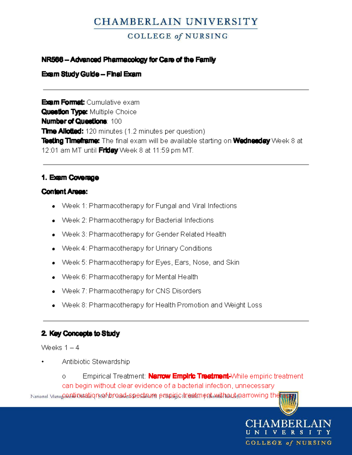 NR566 Advanced Pharmacology Final Exam Study Guide - Studocu