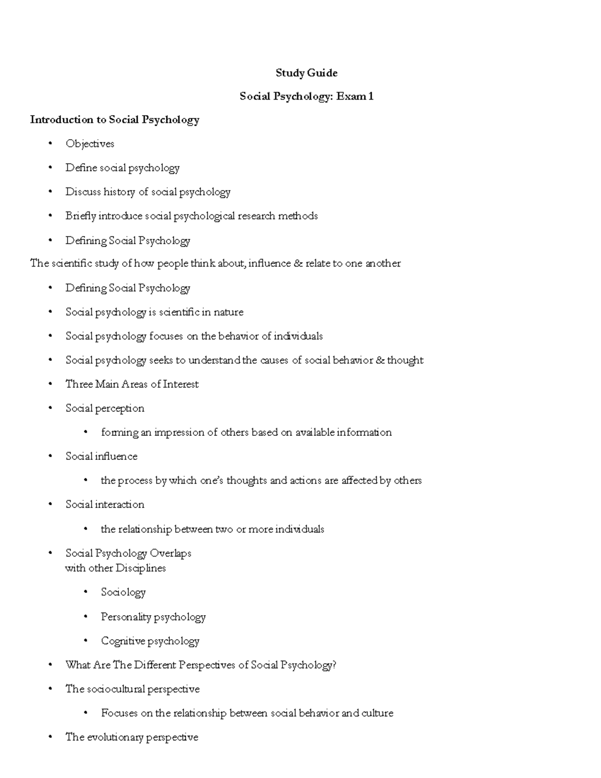 Social Psychology: Exam 1 Study Guide & Key Concepts - Studocu
