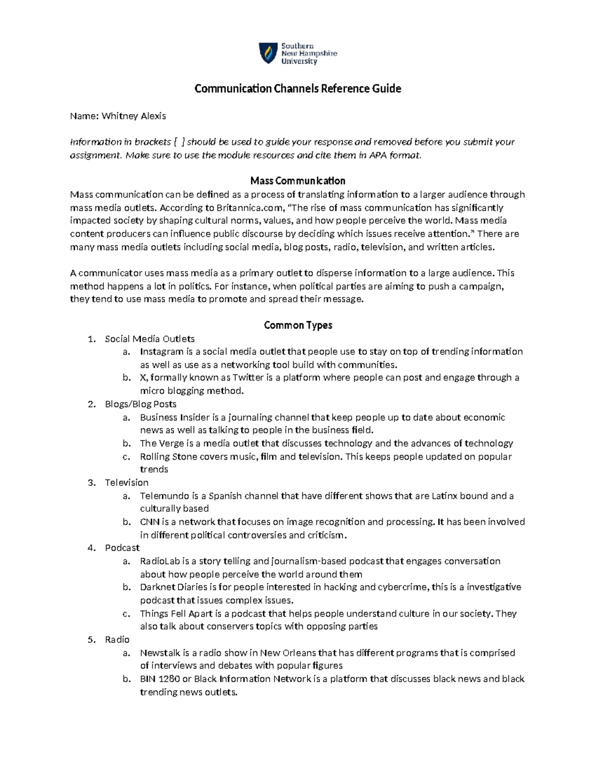 COM 127 Communication Channels Reference Guide - Studocu