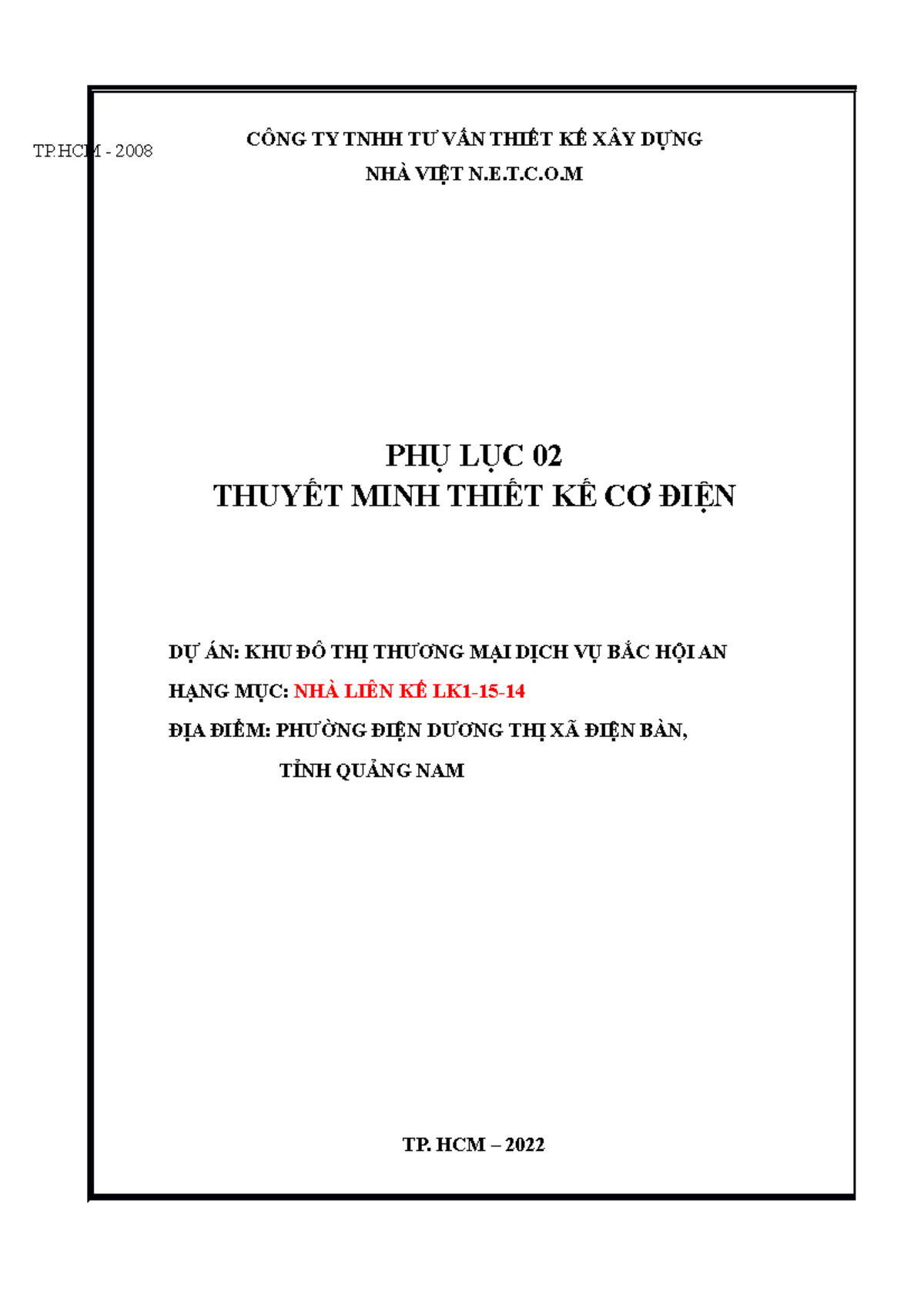 Thuyet Minh Thiet Ke Co Dien Khu Do Thi Bac Hoi An NLK LK1-15-14 - Studocu